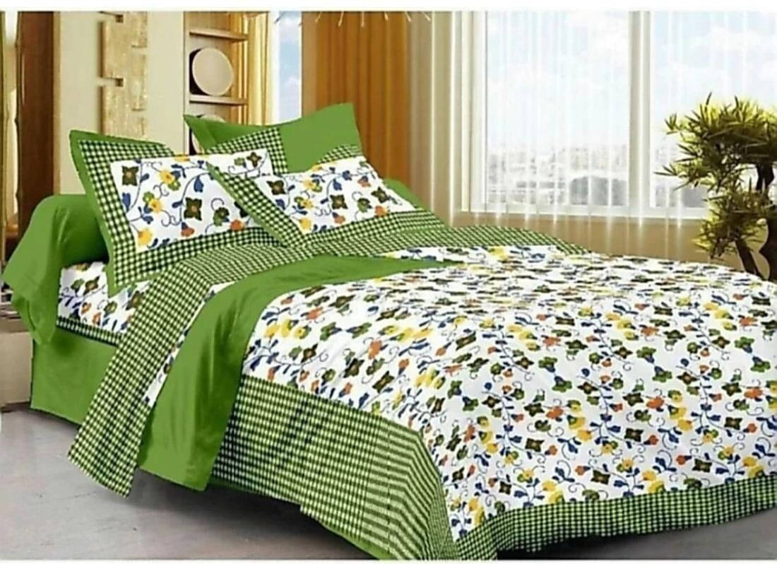     			Batham Handloom Cotton 1 Double Bedsheet with 2 Pillow Covers ( Green )