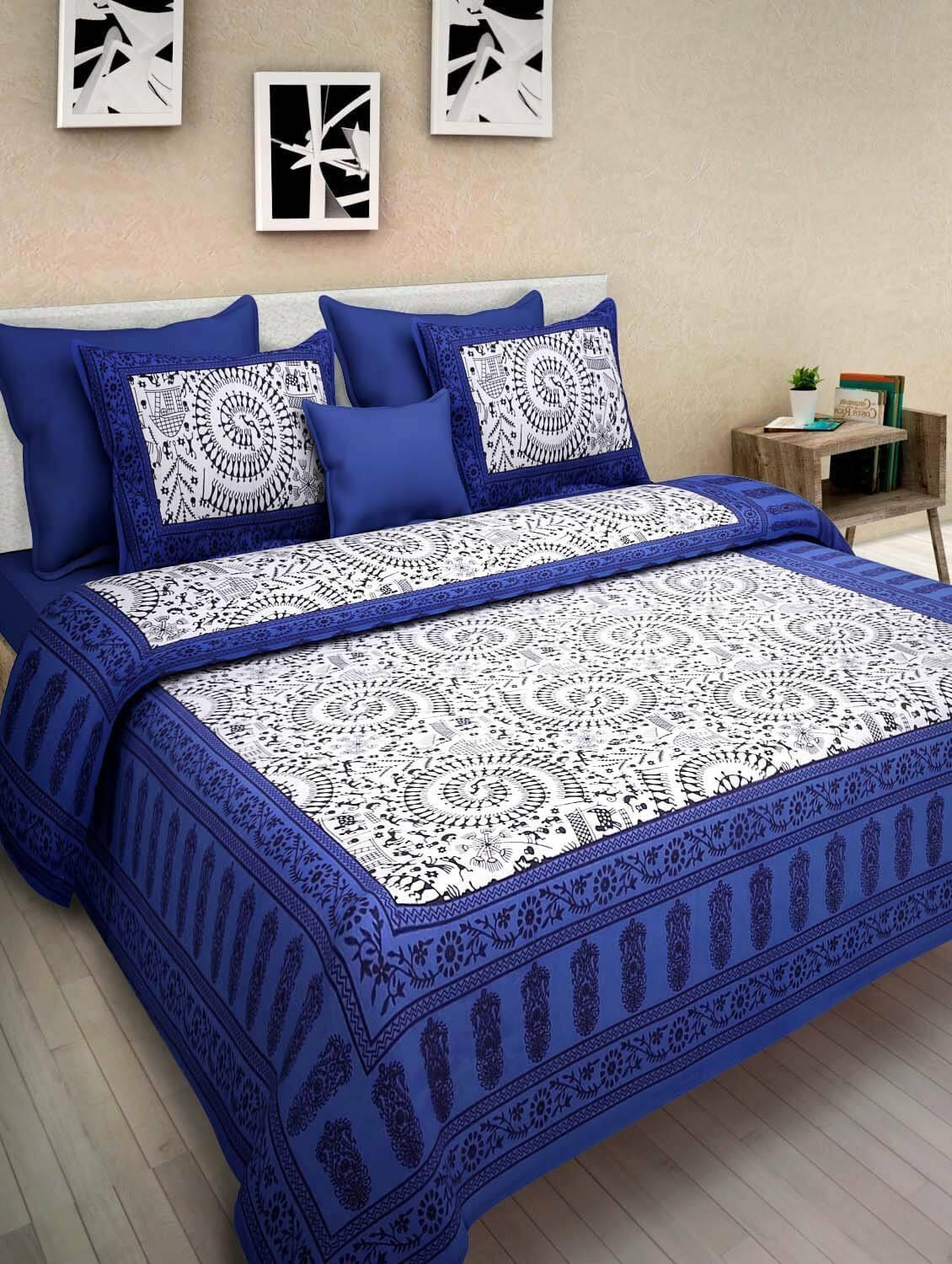 Batham Handloom Cotton 1 Double Bedsheet with 2 Pillow Covers ( Blue ) Batham Handloom Cotton 1 Double Bedsheet with 2 Pillow Covers ( Blue )