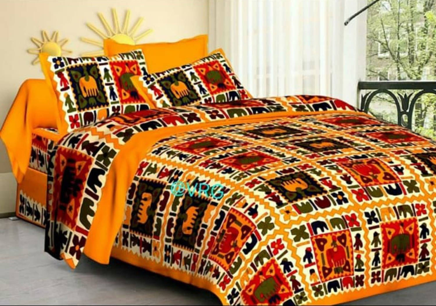    			Batham Handloom Cotton 1 Double Bedsheet with 2 Pillow Covers ( Orange )