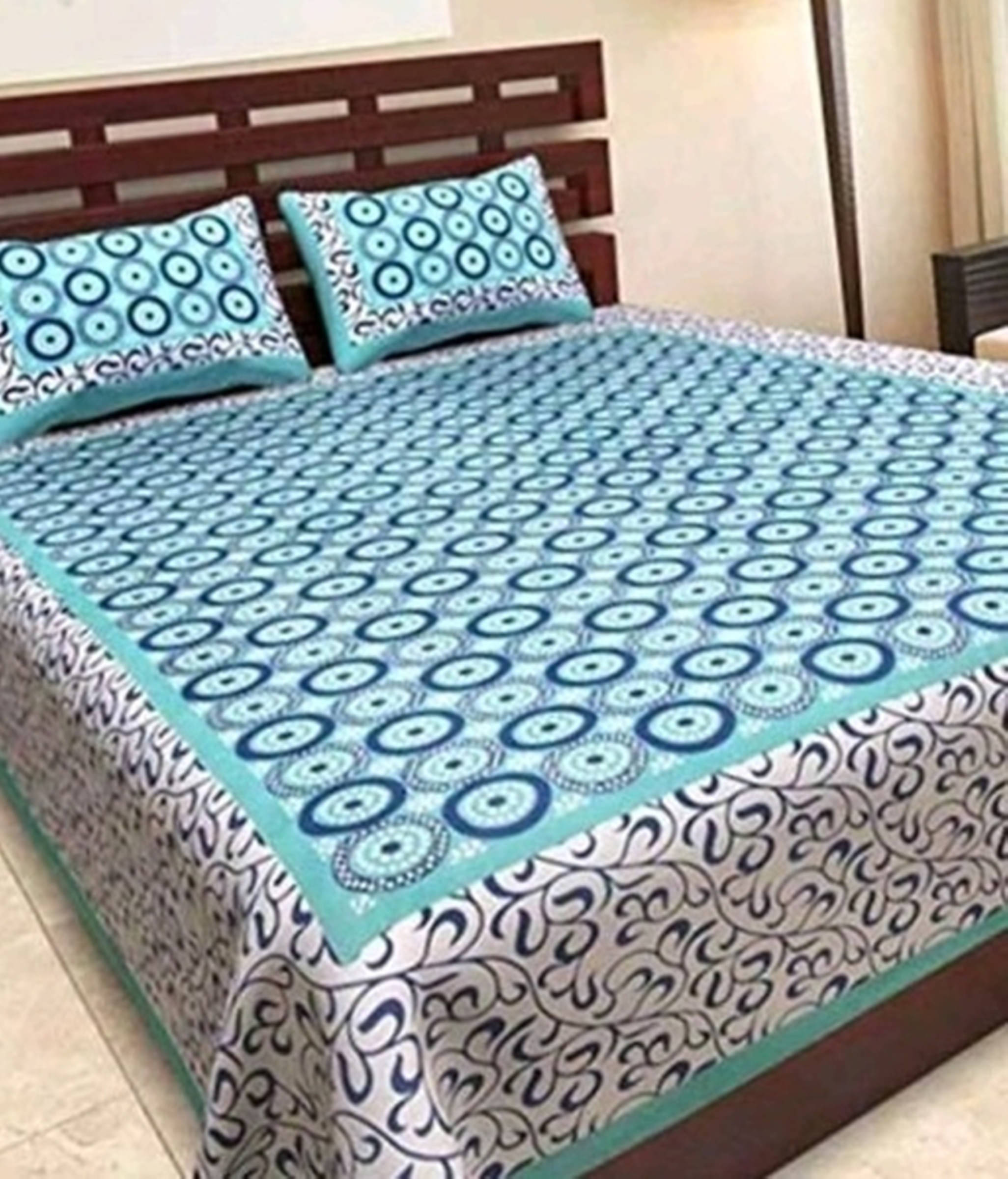     			Batham Handloom Cotton 1 Double Bedsheet with 2 Pillow Covers ( Blue )