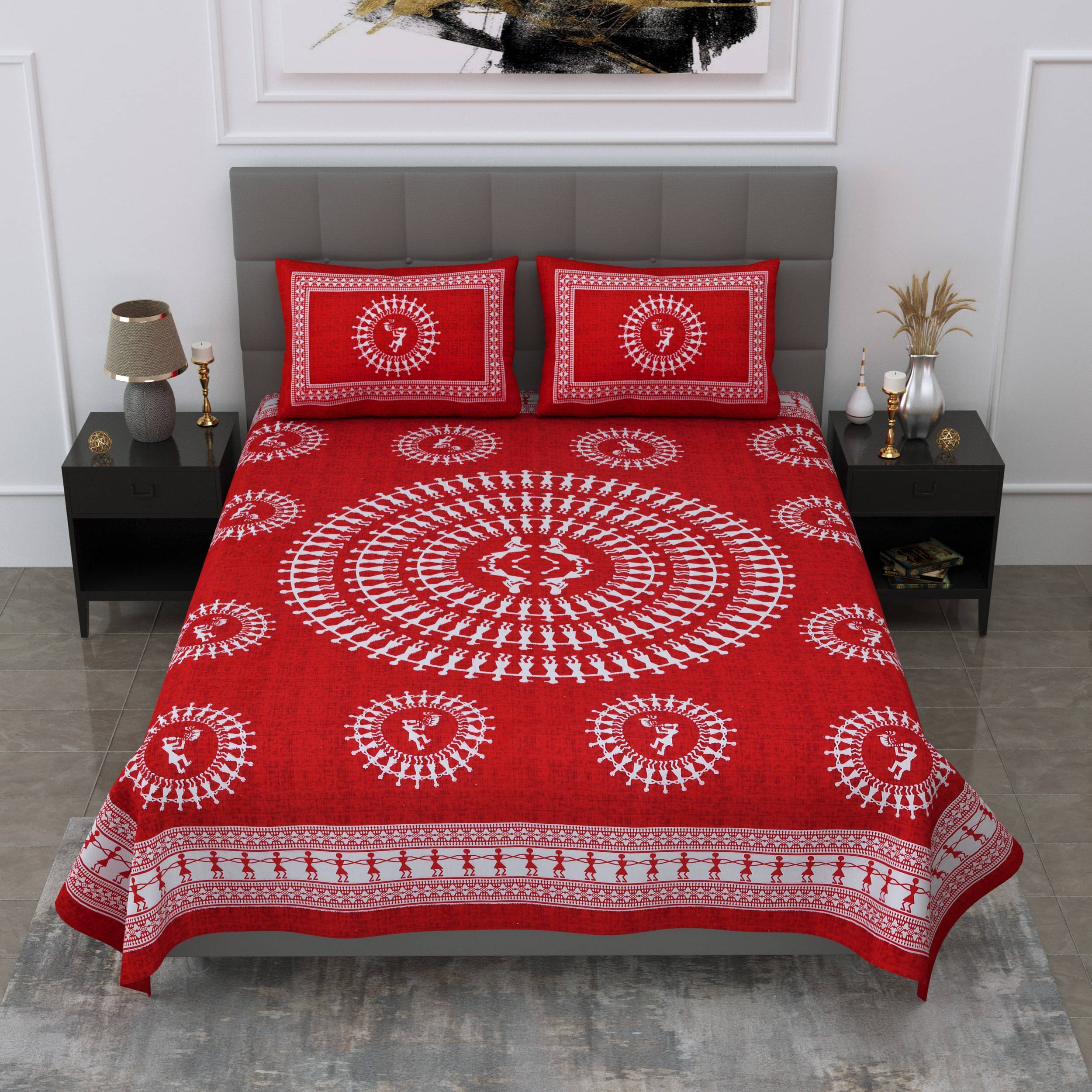     			Batham Handloom Cotton 1 Double Bedsheet with 2 Pillow Covers ( Multicolor )
