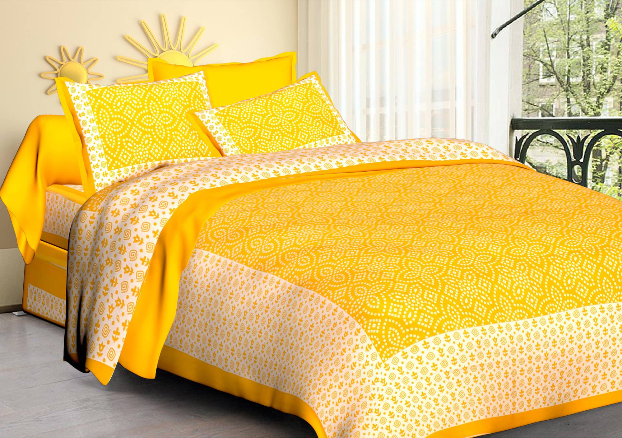Batham Handloom Cotton 1 Double Bedsheet with 2 Pillow Covers ( Yellow ) Batham Handloom Cotton 1 Double Bedsheet with 2 Pillow Covers ( Yellow )