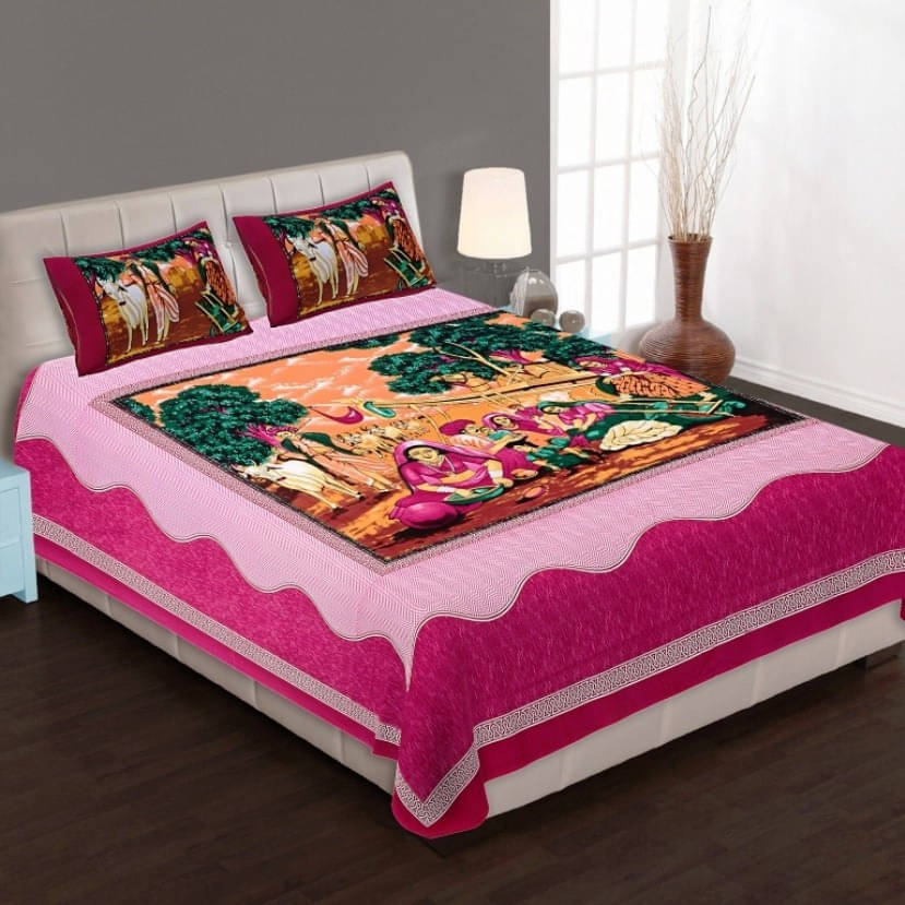     			Batham Handloom Cotton 1 Double Bedsheet with 2 Pillow Covers ( Grey )