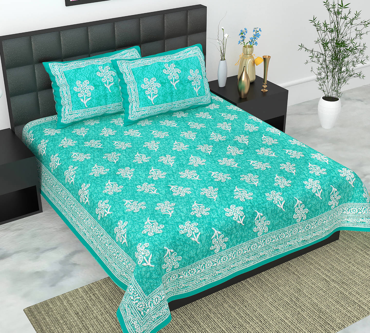 Batham Handloom Cotton 1 Double Bedsheet with 2 Pillow Covers ( Green ) Batham Handloom Cotton 1 Double Bedsheet with 2 Pillow Covers ( Green )