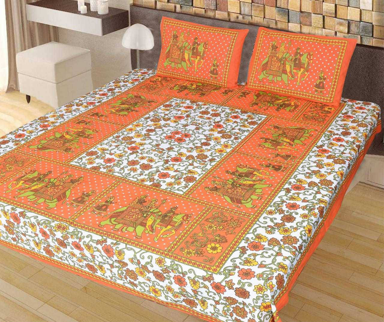 Batham Handloom Cotton 1 Double Bedsheet with 2 Pillow Covers ( Orange ) Batham Handloom Cotton 1 Double Bedsheet with 2 Pillow Covers ( Orange )