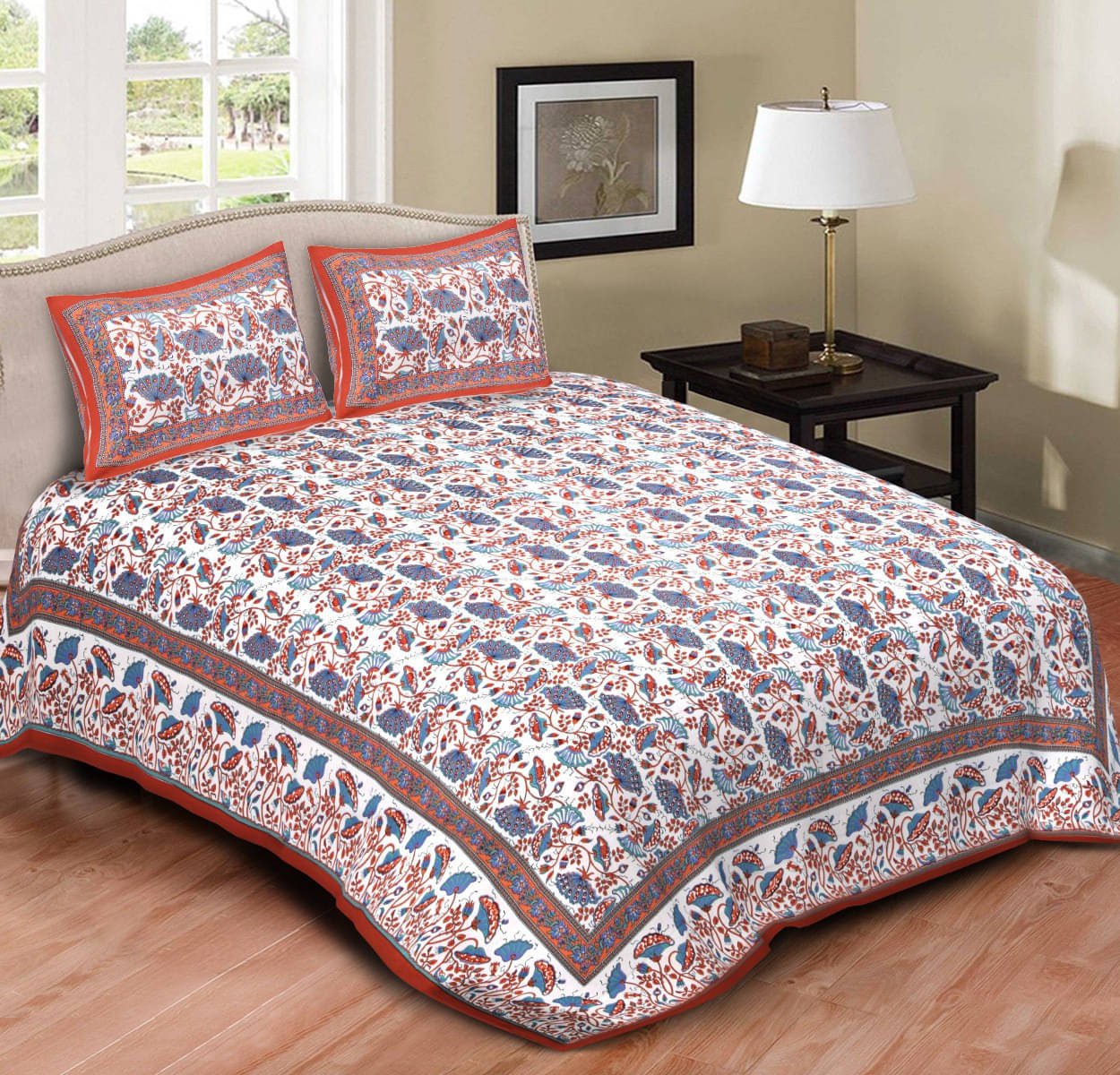 Batham Handloom Cotton 1 Double Bedsheet with 2 Pillow Covers ( Orange ) Batham Handloom Cotton 1 Double Bedsheet with 2 Pillow Covers ( Orange )