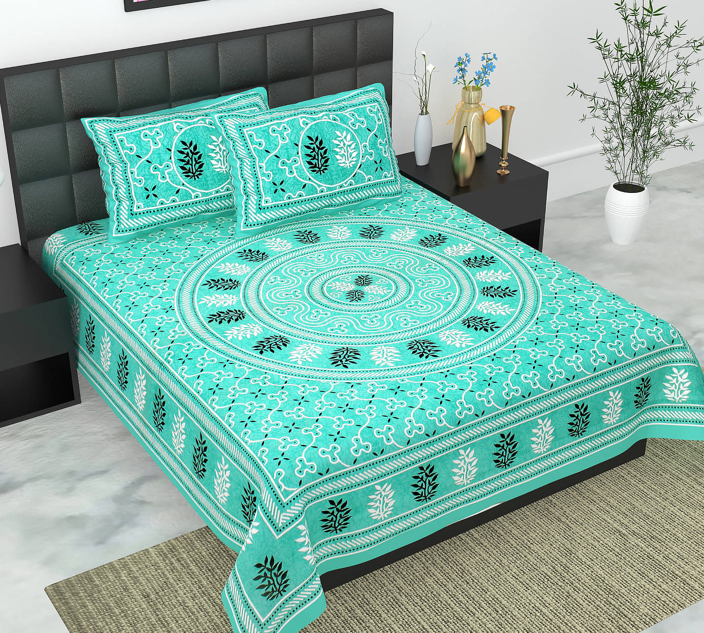 Batham Handloom Cotton 1 Double Bedsheet with 2 Pillow Covers ( Green ) Batham Handloom Cotton 1 Double Bedsheet with 2 Pillow Covers ( Green )