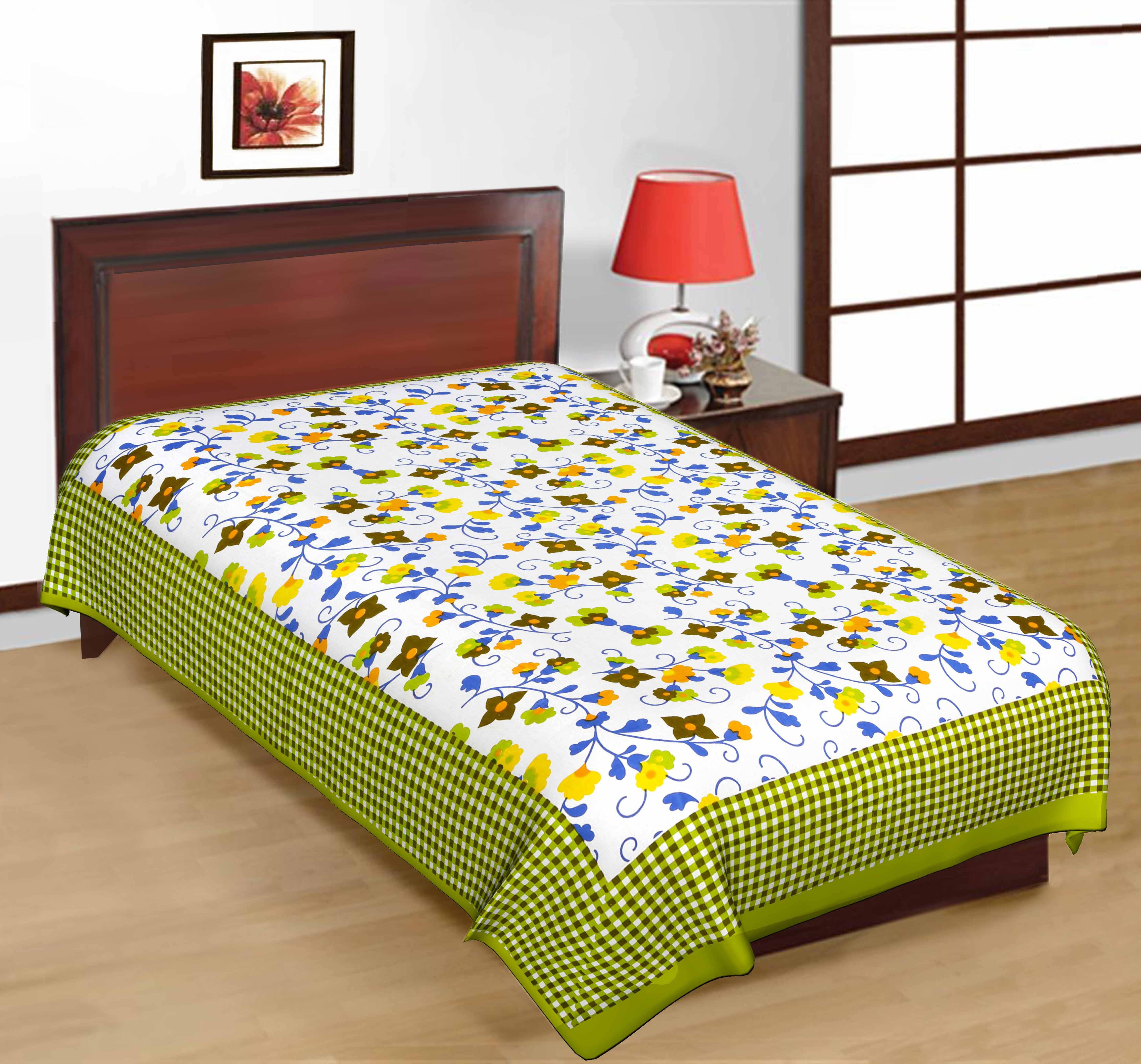 Batham Handloom Cotton 1 Single Bedsheet with 1 Pillow Cover ( Green ) Batham Handloom Cotton 1 Single Bedsheet with 1 Pillow Cover ( Green )