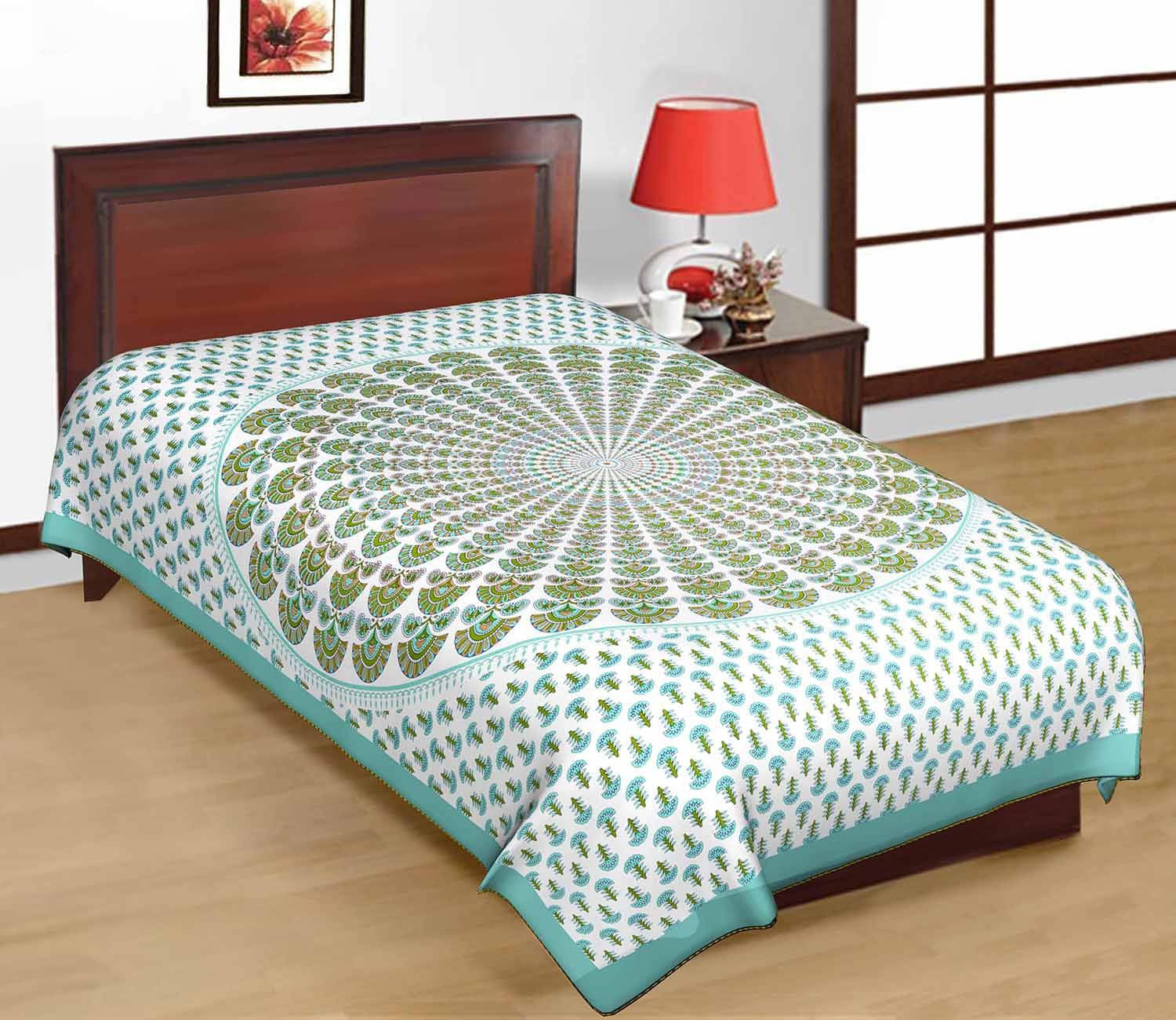     			Batham Handloom Cotton 1 Single Bedsheet with 1 Pillow Cover ( Green )