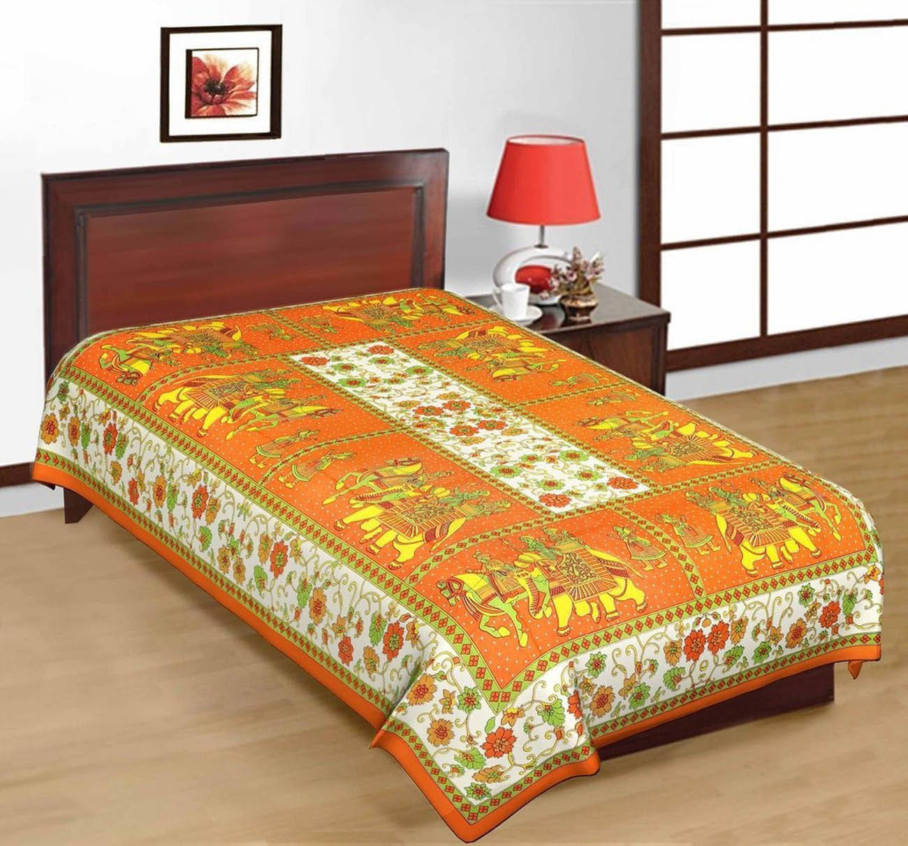 Batham Handloom Cotton 1 Single Bedsheet with 1 Pillow Cover ( Orange ) Batham Handloom Cotton 1 Single Bedsheet with 1 Pillow Cover ( Orange )