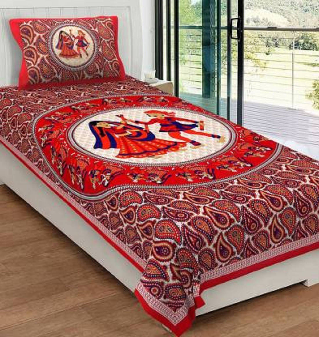 Batham Handloom Cotton 1 Single Bedsheet with 1 Pillow Cover ( Red ) Batham Handloom Cotton 1 Single Bedsheet with 1 Pillow Cover ( Red )