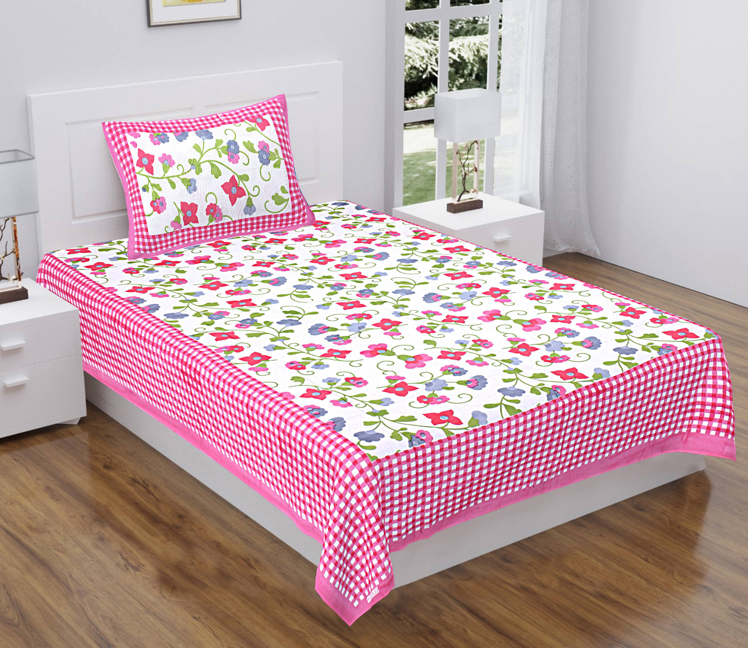 Batham Handloom Cotton 1 Single Bedsheet with 1 Pillow Cover ( Multicolor ) Batham Handloom Cotton 1 Single Bedsheet with 1 Pillow Cover ( Multicolor )