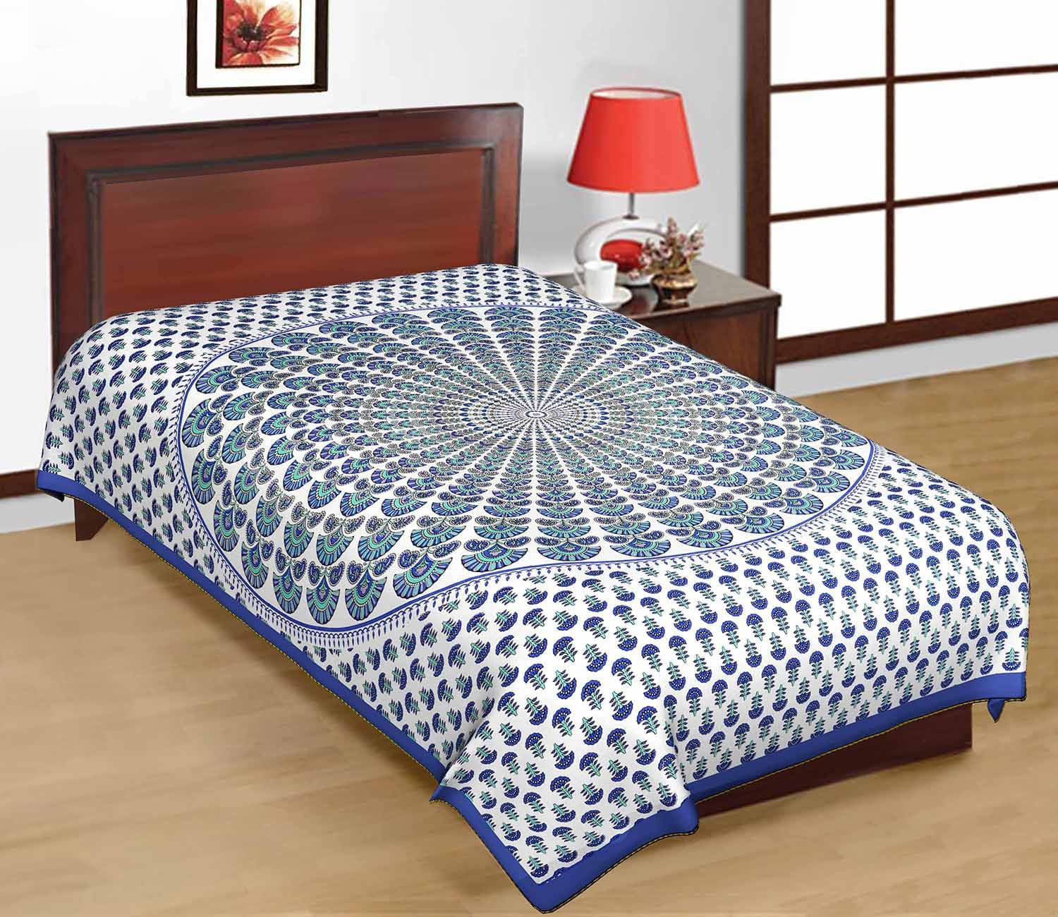     			Batham Handloom Cotton 1 Single Bedsheet with 1 Pillow Cover ( Blue )