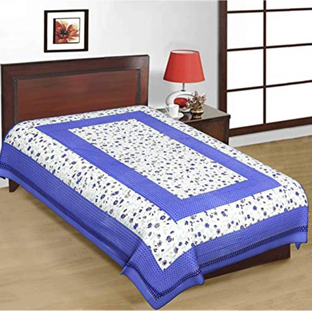     			Batham Handloom Cotton 1 Single Bedsheet with 1 Pillow Cover ( Blue )