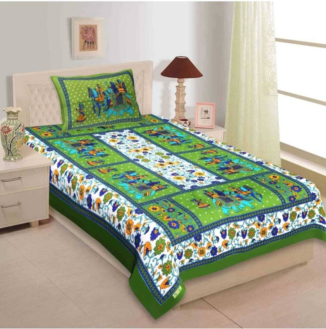 Batham Handloom Cotton 1 Single Bedsheet with 1 Pillow Cover ( Green ) Batham Handloom Cotton 1 Single Bedsheet with 1 Pillow Cover ( Green )