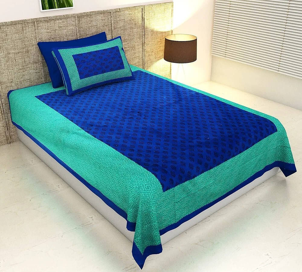     			Batham Handloom Cotton 1 Single Bedsheet with 1 Pillow Cover ( Blue )