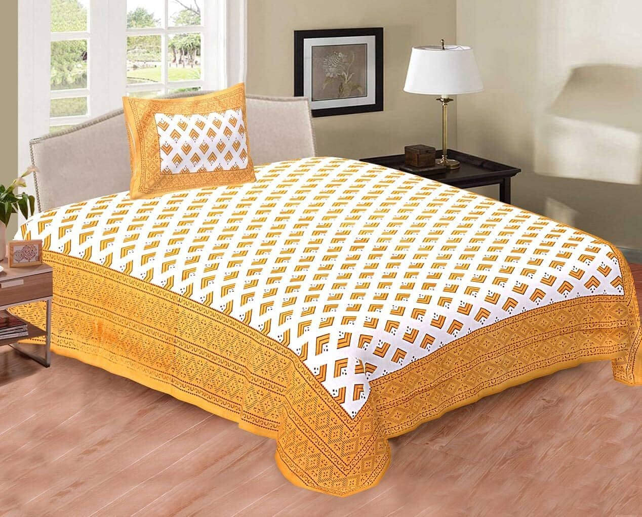     			Batham Handloom Cotton 1 Single Bedsheet with 1 Pillow Cover ( Yellow )