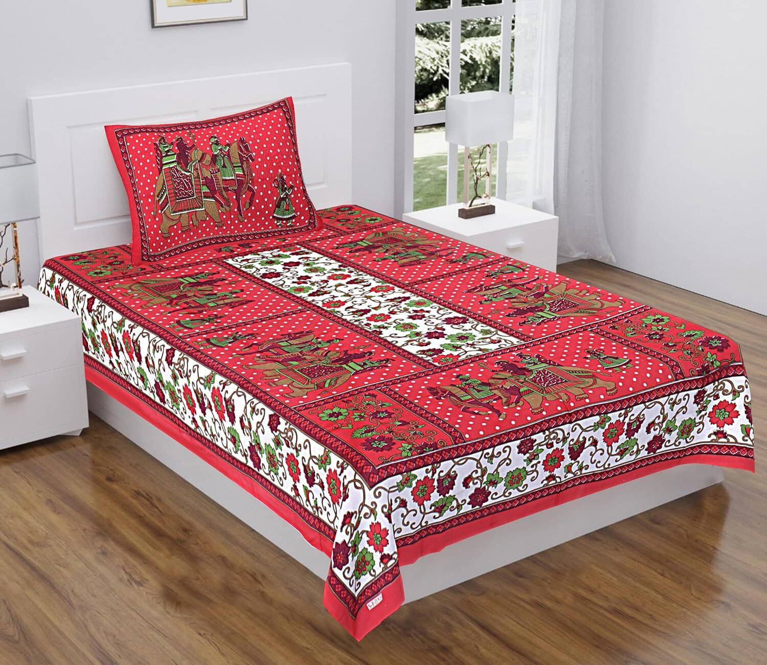 Batham Handloom Cotton 1 Single Bedsheet with 1 Pillow Cover ( Red )     			Batham Handloom Cotton 1 Single Bedsheet with 1 Pillow Cover ( Red )