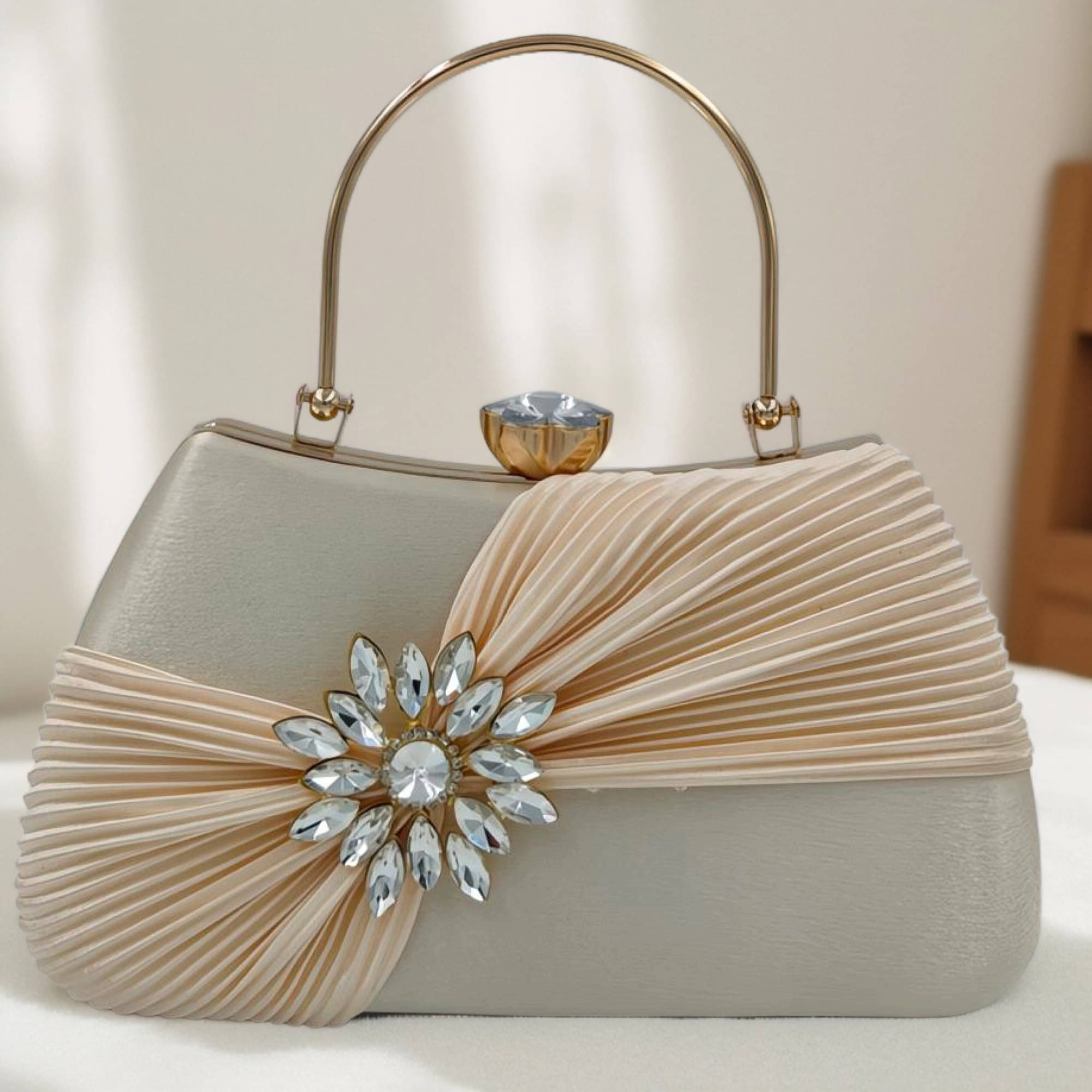     			Generic Gold Fabric Box Clutch