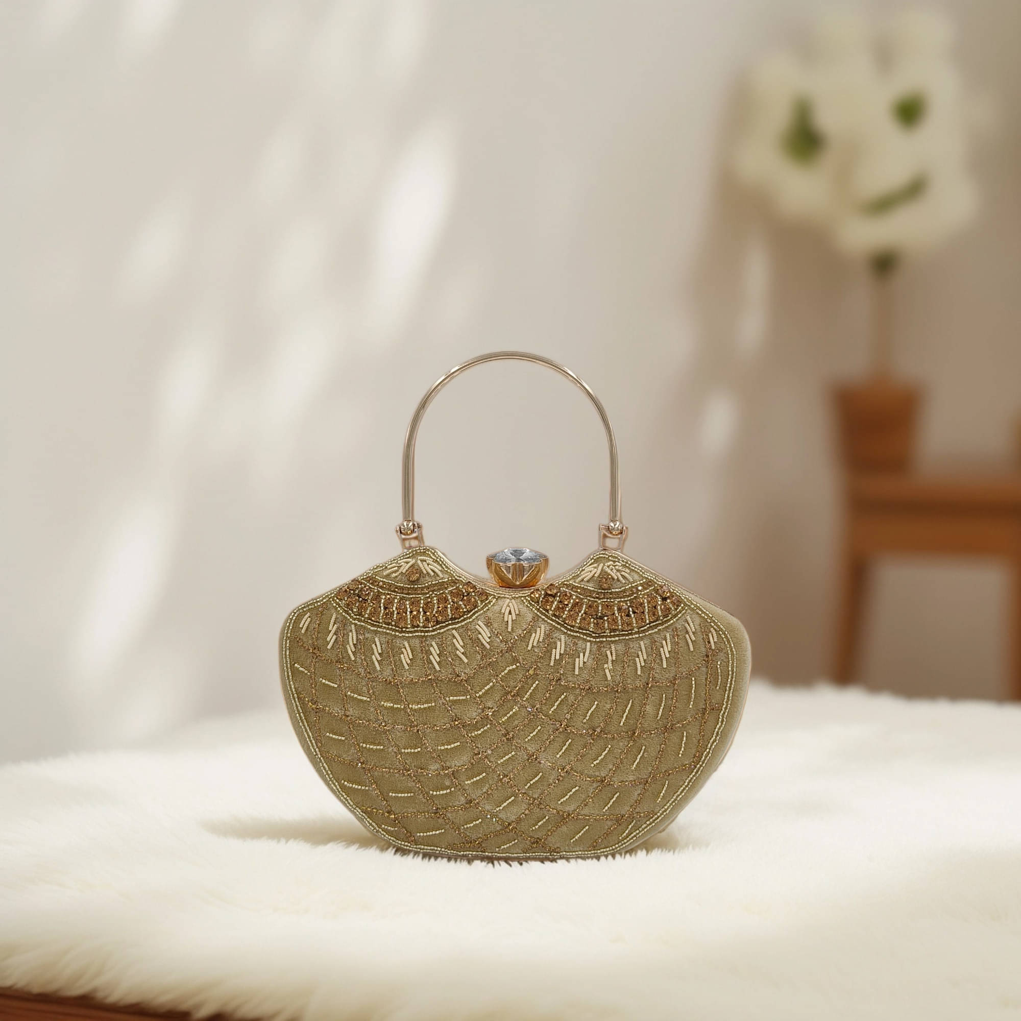     			Generic Gold Faux Leather Box Clutch