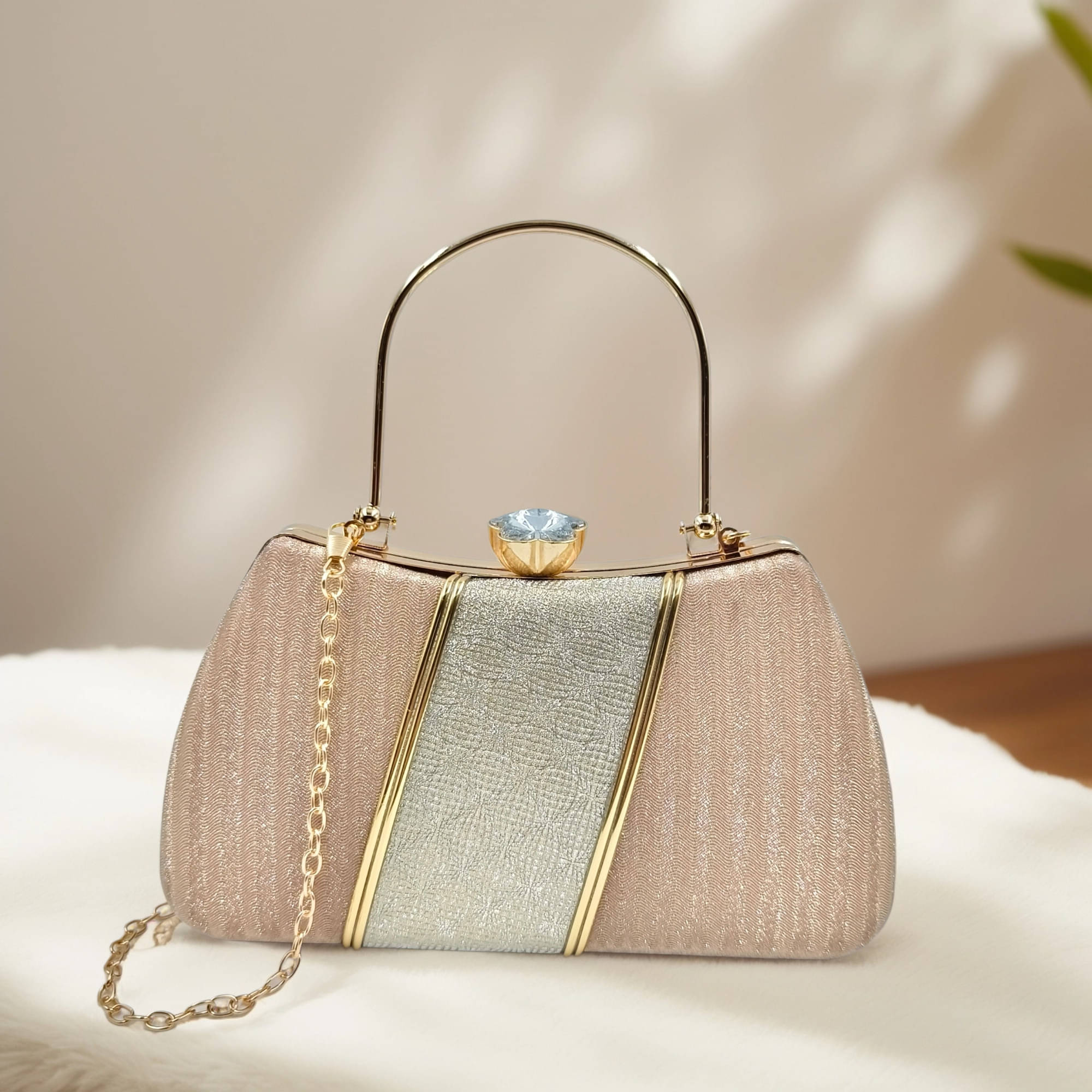     			Generic Gold Faux Leather Box Clutch