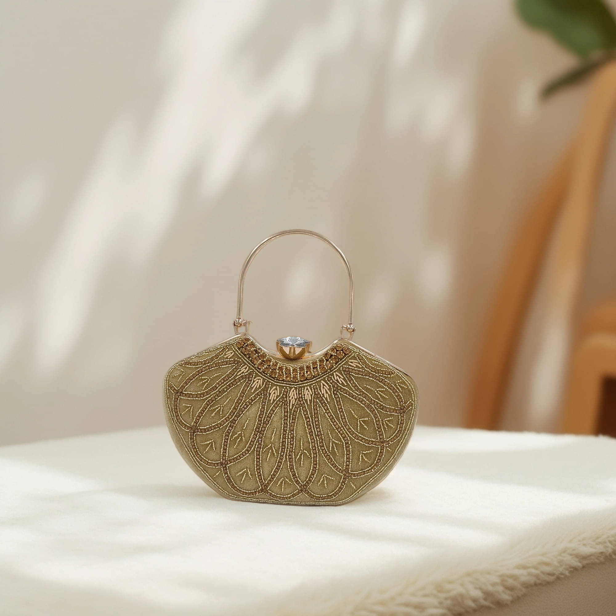     			Generic Gold Faux Leather Box Clutch