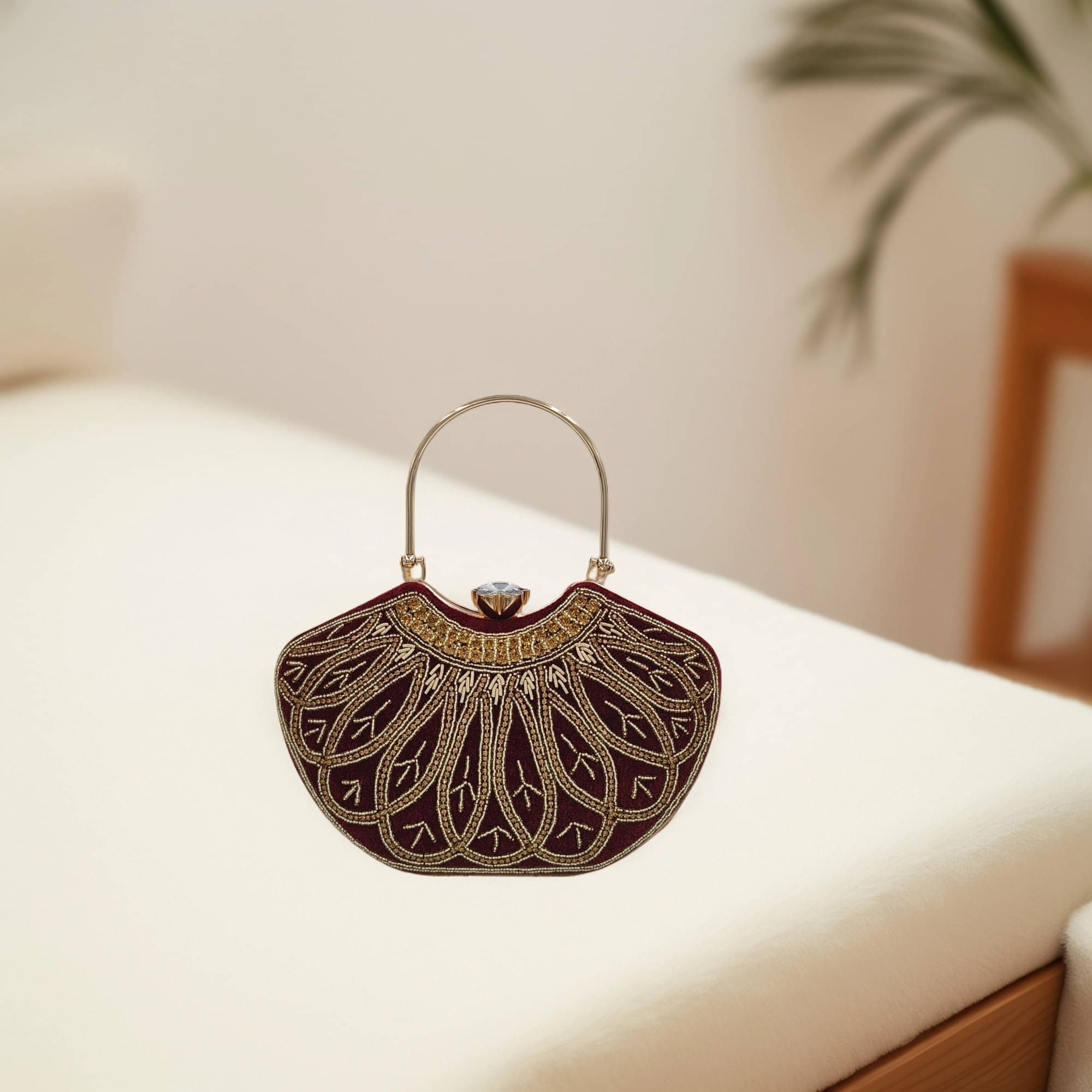     			Generic Maroon Faux Leather Box Clutch