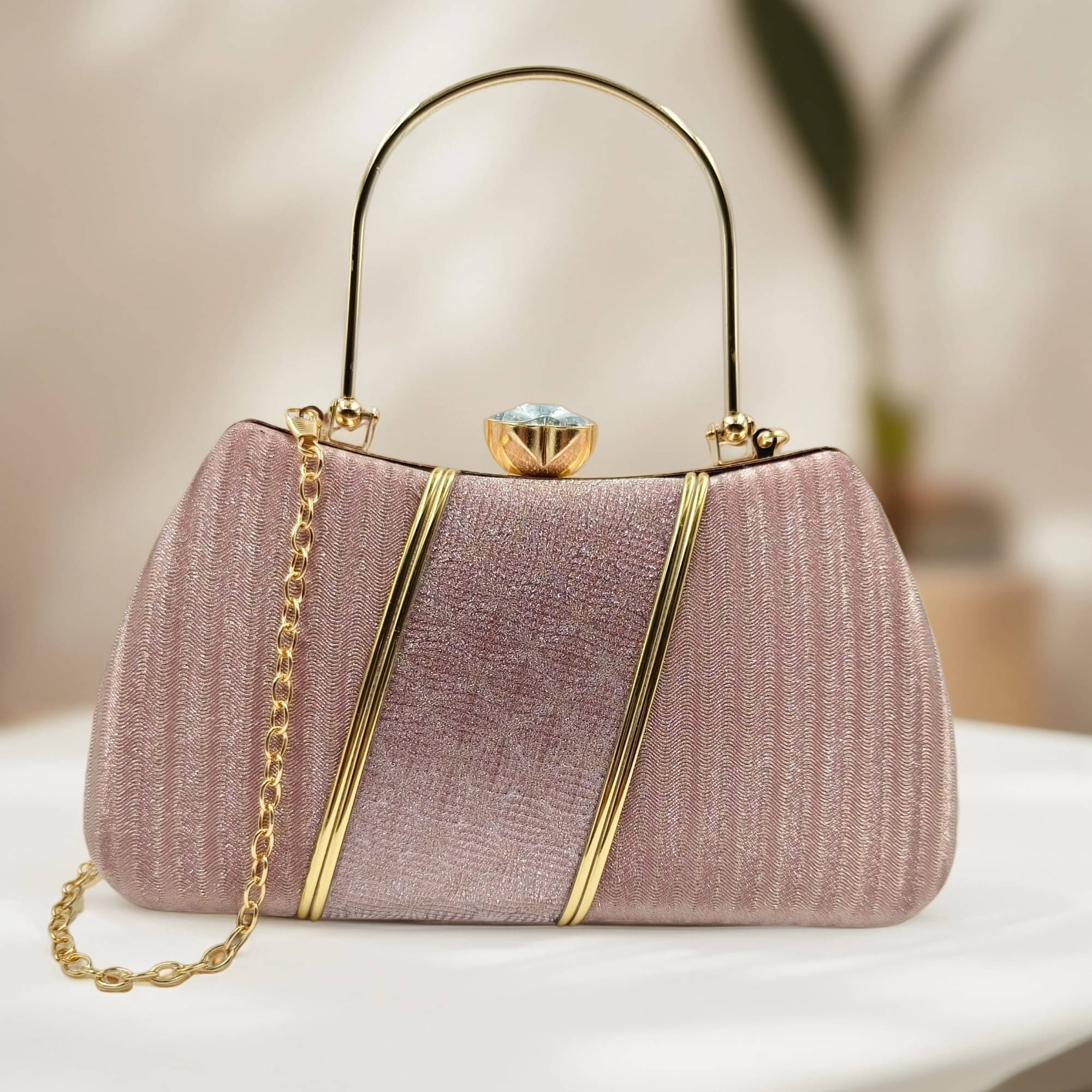     			Generic Pink Faux Leather Box Clutch