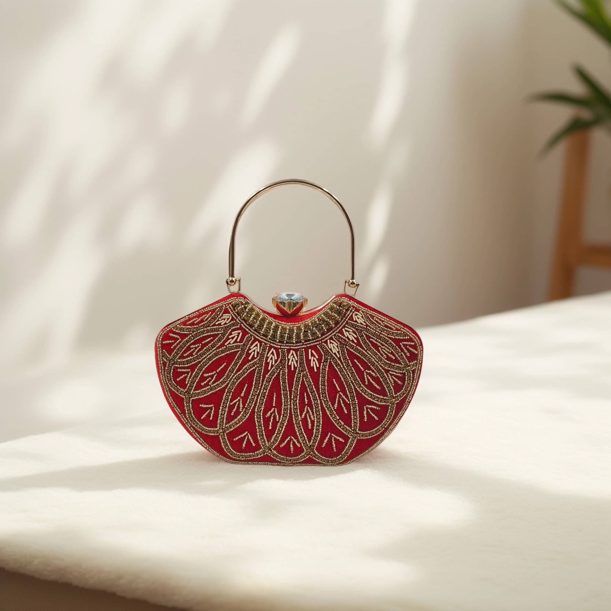     			Generic Red Faux Leather Box Clutch