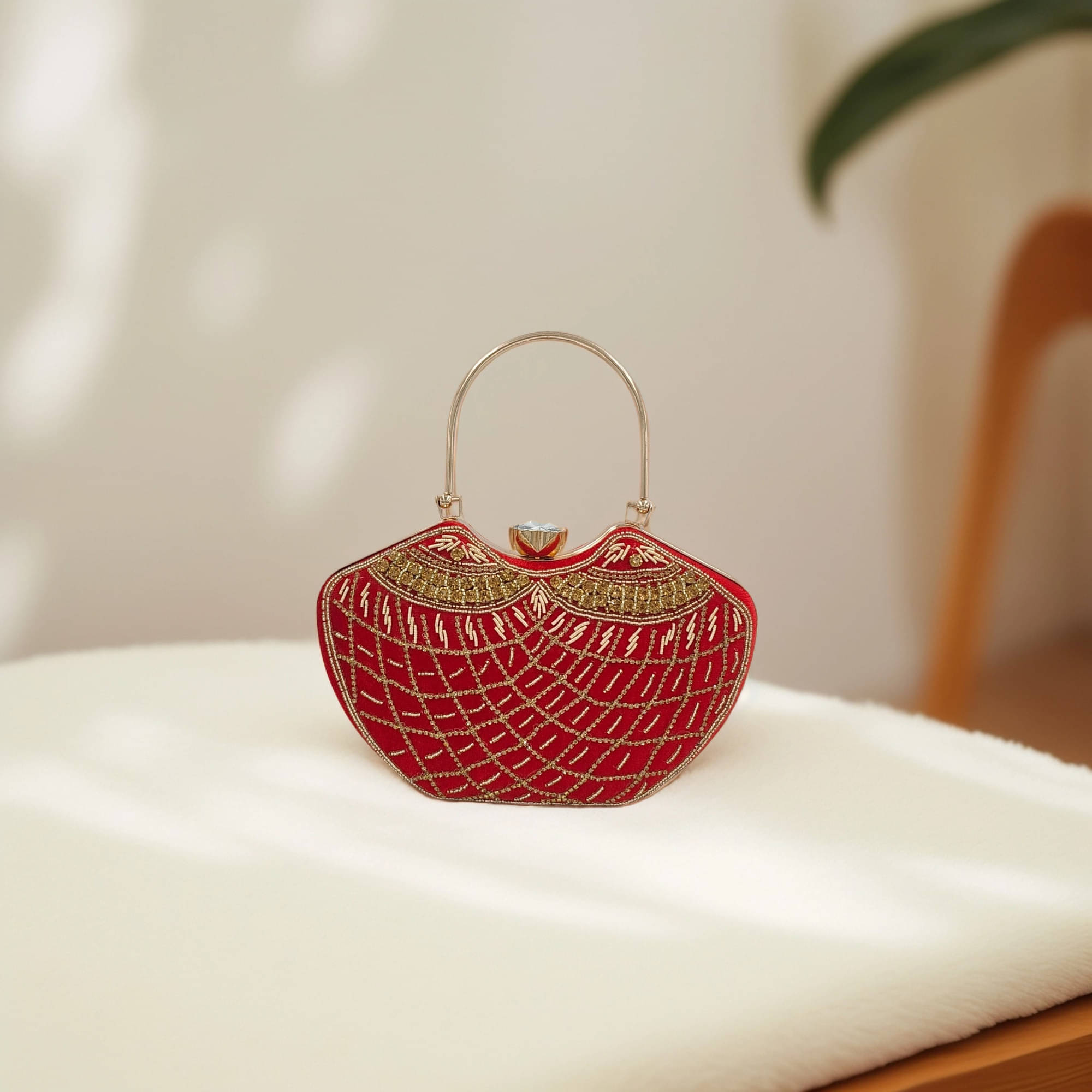     			Generic Red Faux Leather Box Clutch