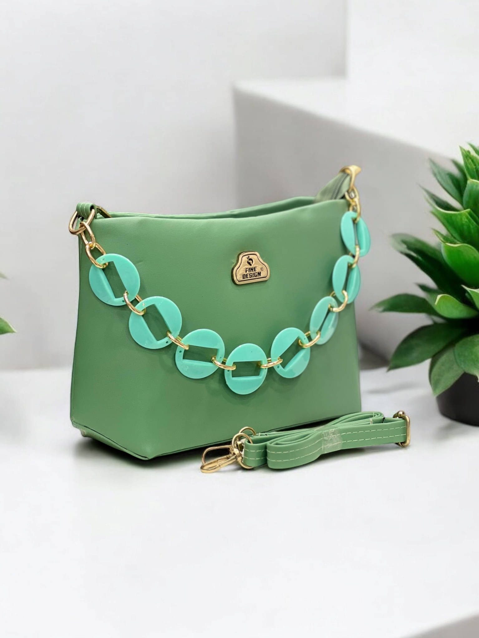     			Jazzberry Handheld Bag PU Set of 1 ( Green )