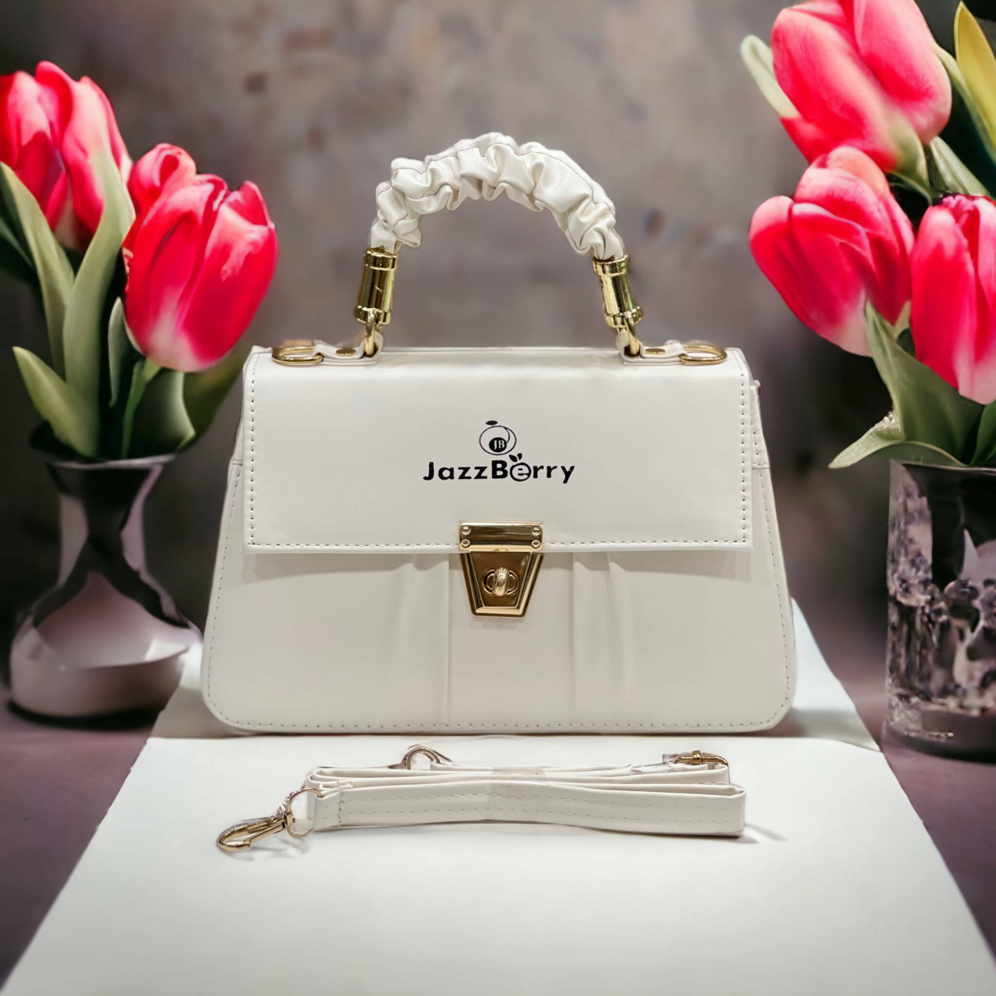     			Jazzberry Handheld Bag PU Set of 1 ( White )