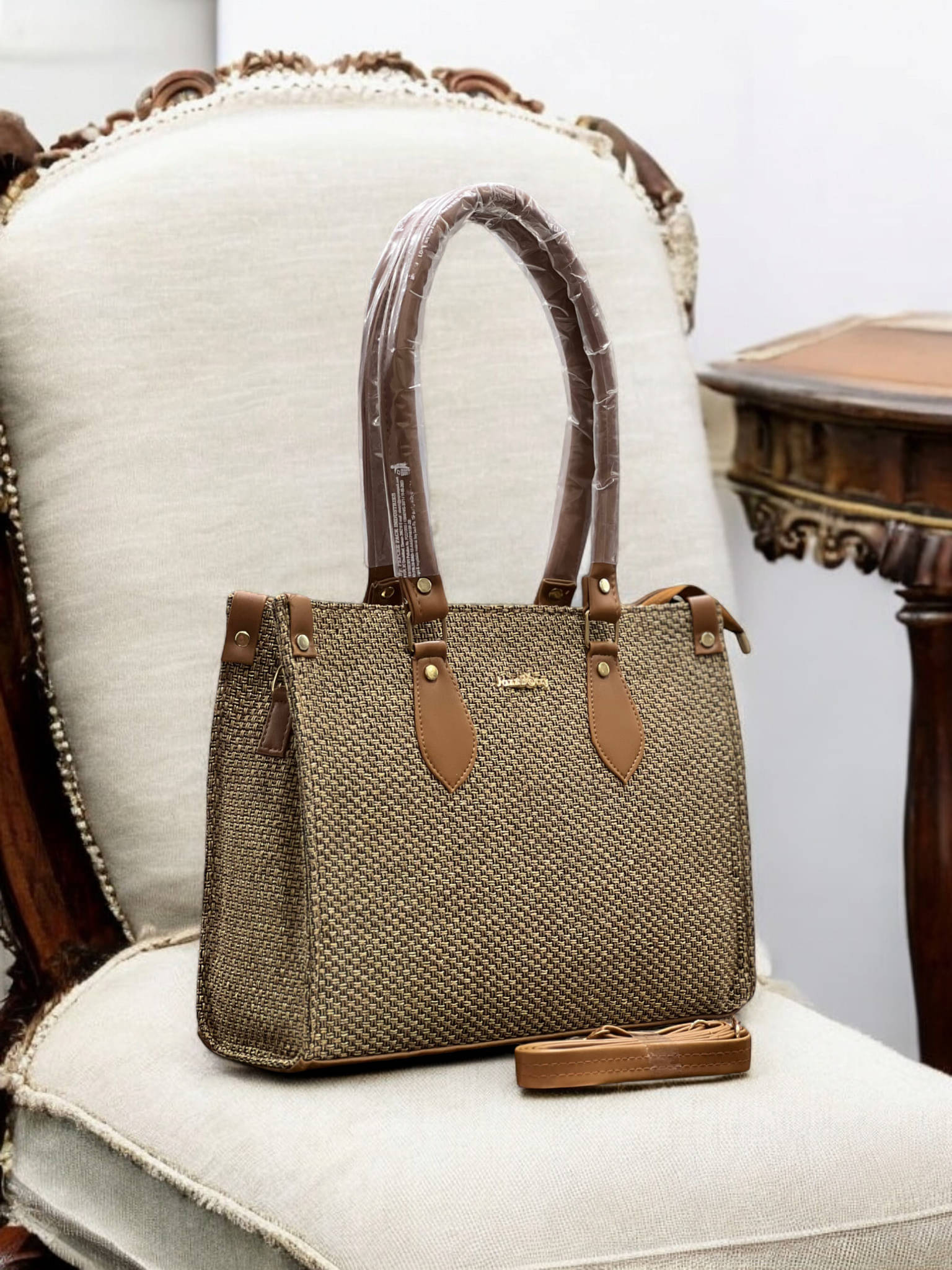     			Jazzberry Tote Bag PU Set of 1 ( Tan )