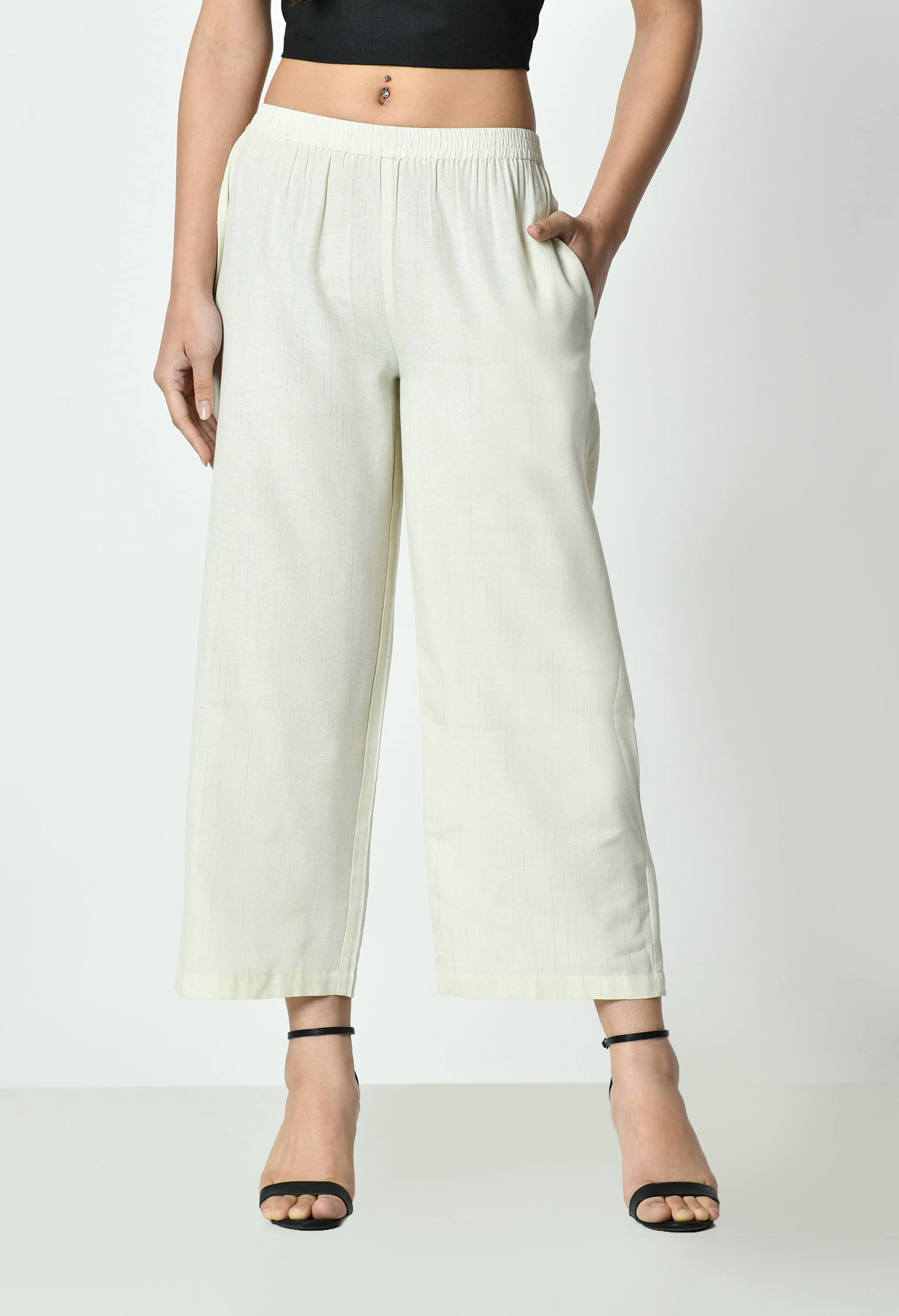 OTIRA Pack of 1 Cotton Blend Straight Women's Palazzos ( Cream ) OTIRA Pack of 1 Cotton Blend Straight Women's Palazzos ( Cream )