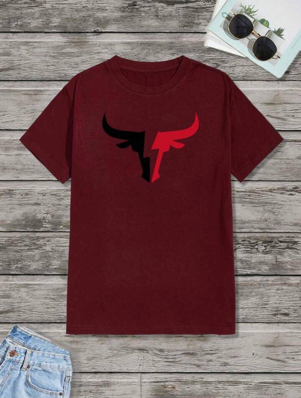 RAGSHI Men Cotton Blend Regular Fit Printed T-Shirt ( Maroon ) RAGSHI Men Cotton Blend Regular Fit Printed T-Shirt ( Maroon )