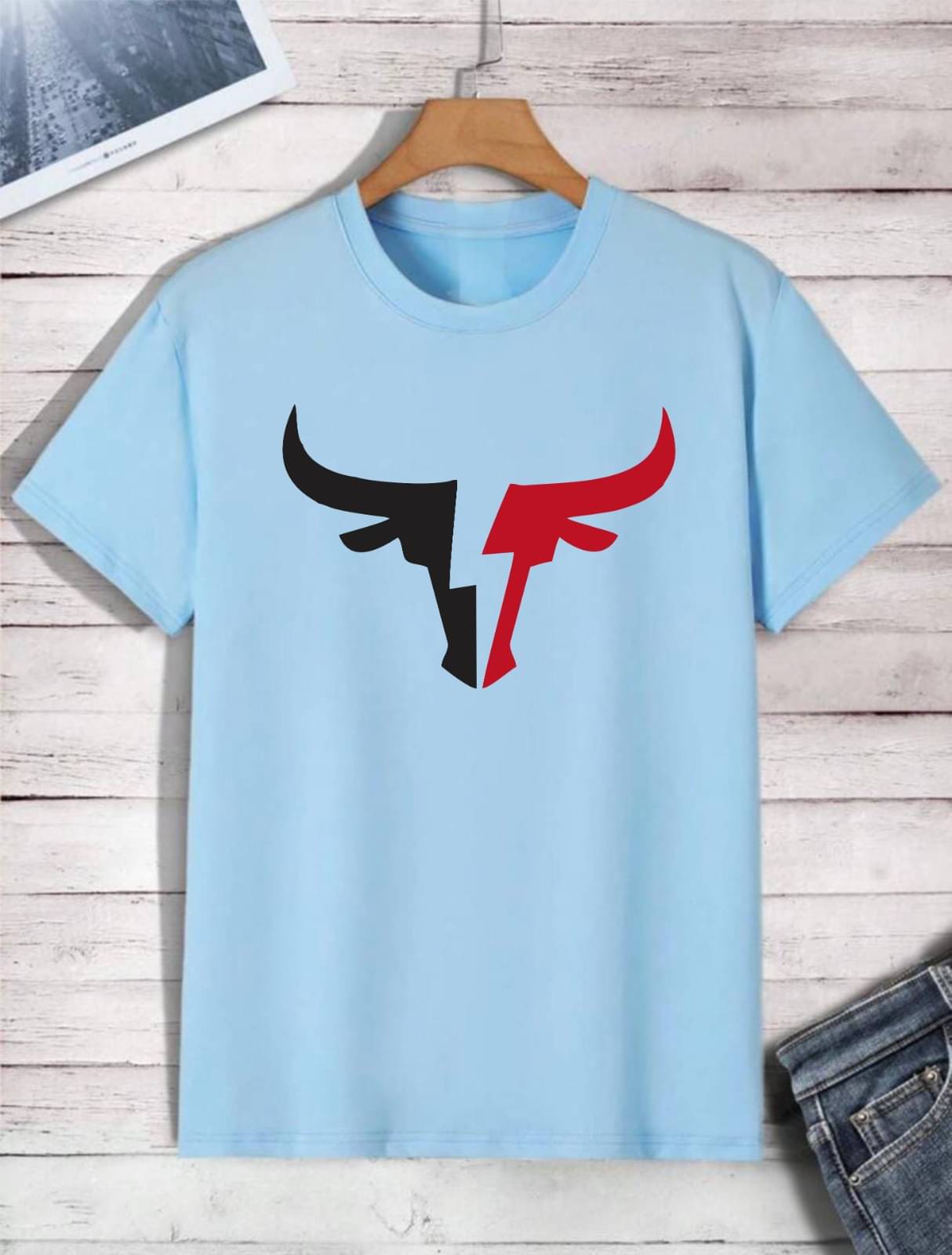     			RAGSHI Men Cotton Blend Regular Fit Printed T-Shirt ( Sky Blue )