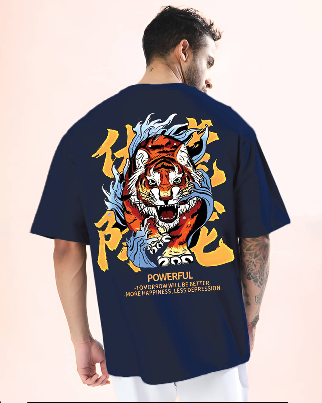 Reya Men Cotton Blend Oversized Fit Printed T-Shirt ( Blue )     			Reya Men Cotton Blend Oversized Fit Printed T-Shirt ( Blue )