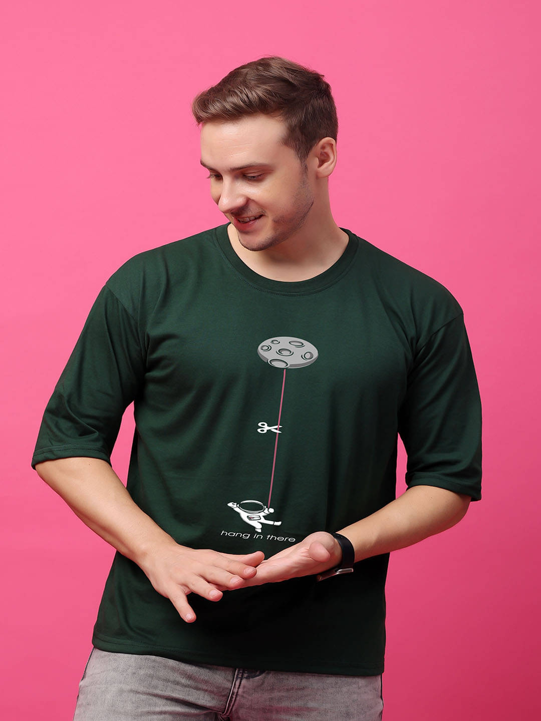 SWIFTLY Men Cotton Oversized Fit Printed T-Shirt ( Green ) SWIFTLY Men Cotton Oversized Fit Printed T-Shirt ( Green )