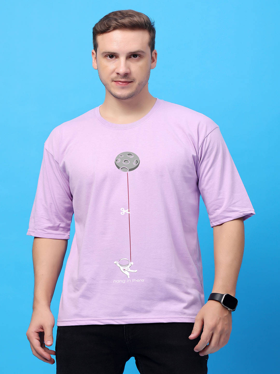 SWIFTLY Men Cotton Oversized Fit Printed T-Shirt ( Lavender ) SWIFTLY Men Cotton Oversized Fit Printed T-Shirt ( Lavender )