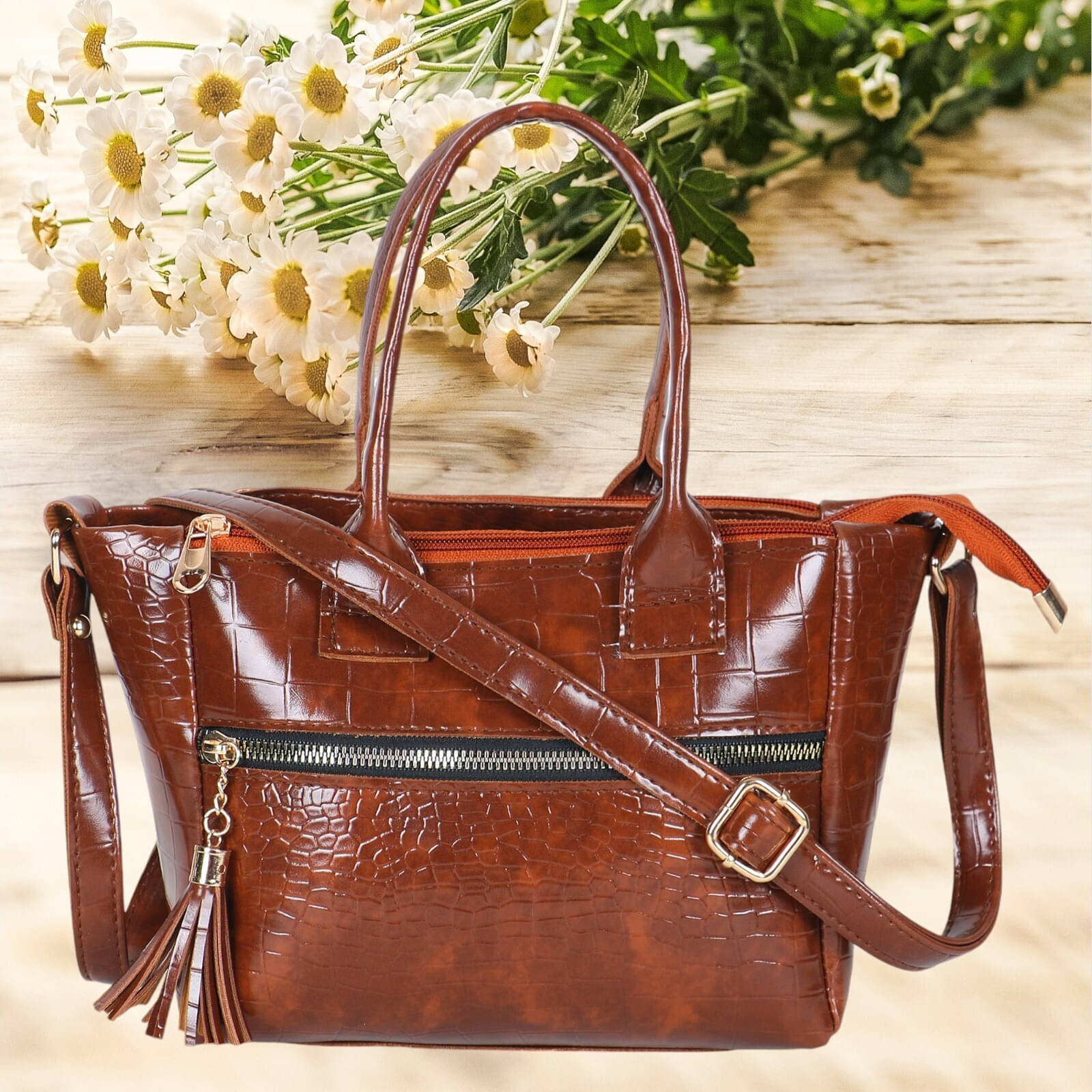     			WOB Handheld Bag Artificial Leather Set of 1 ( Tan )