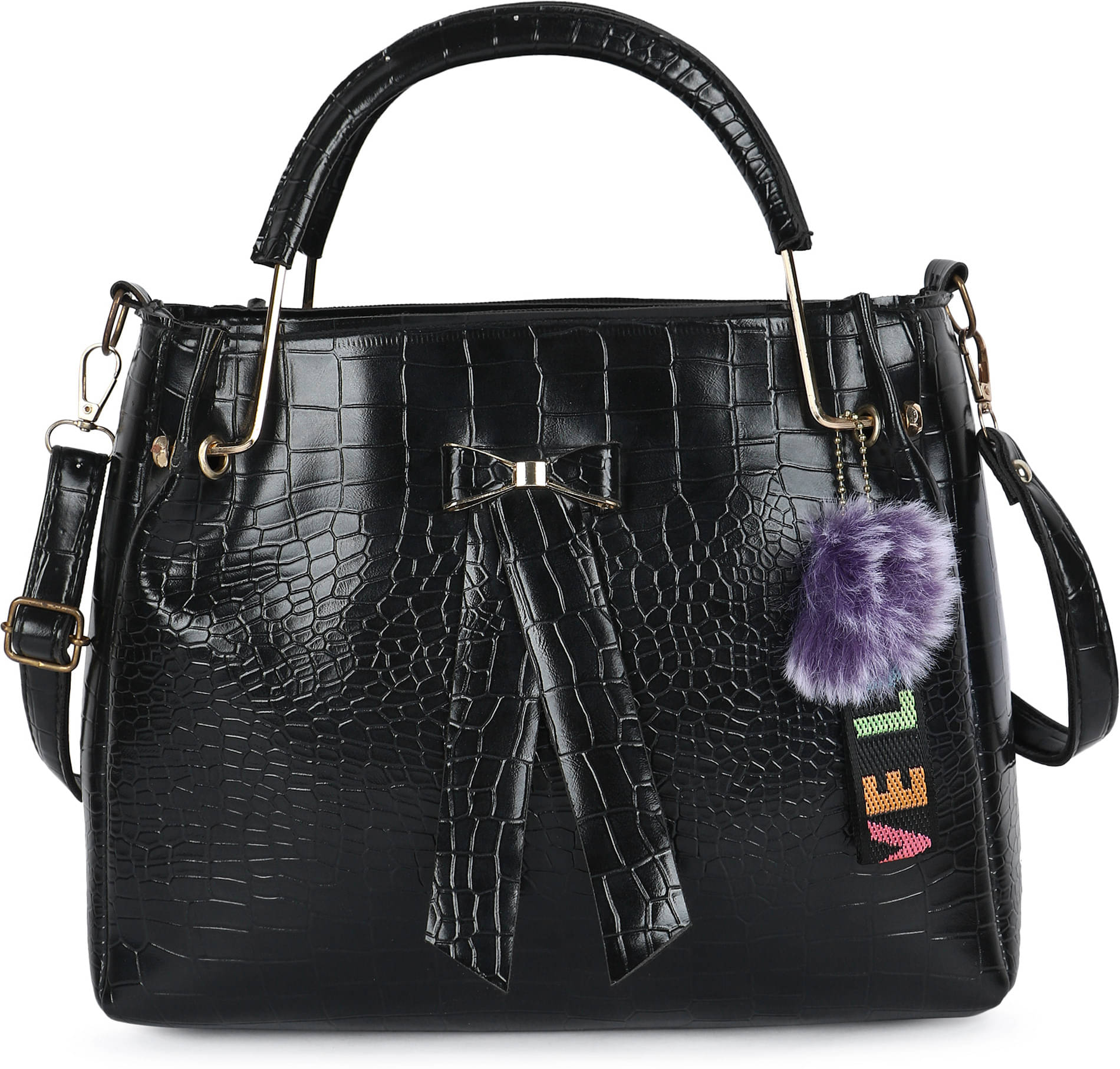     			WOB Handheld Bag Artificial Leather Set of 1 ( Black )