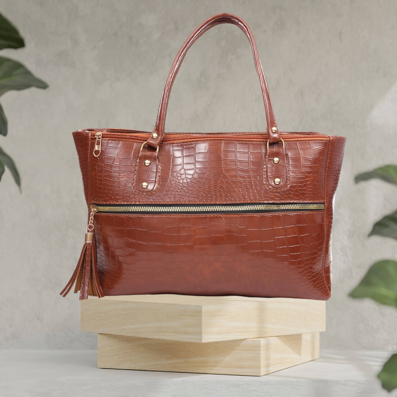     			WOB Handheld Bag Artificial Leather Set of 1 ( Tan )