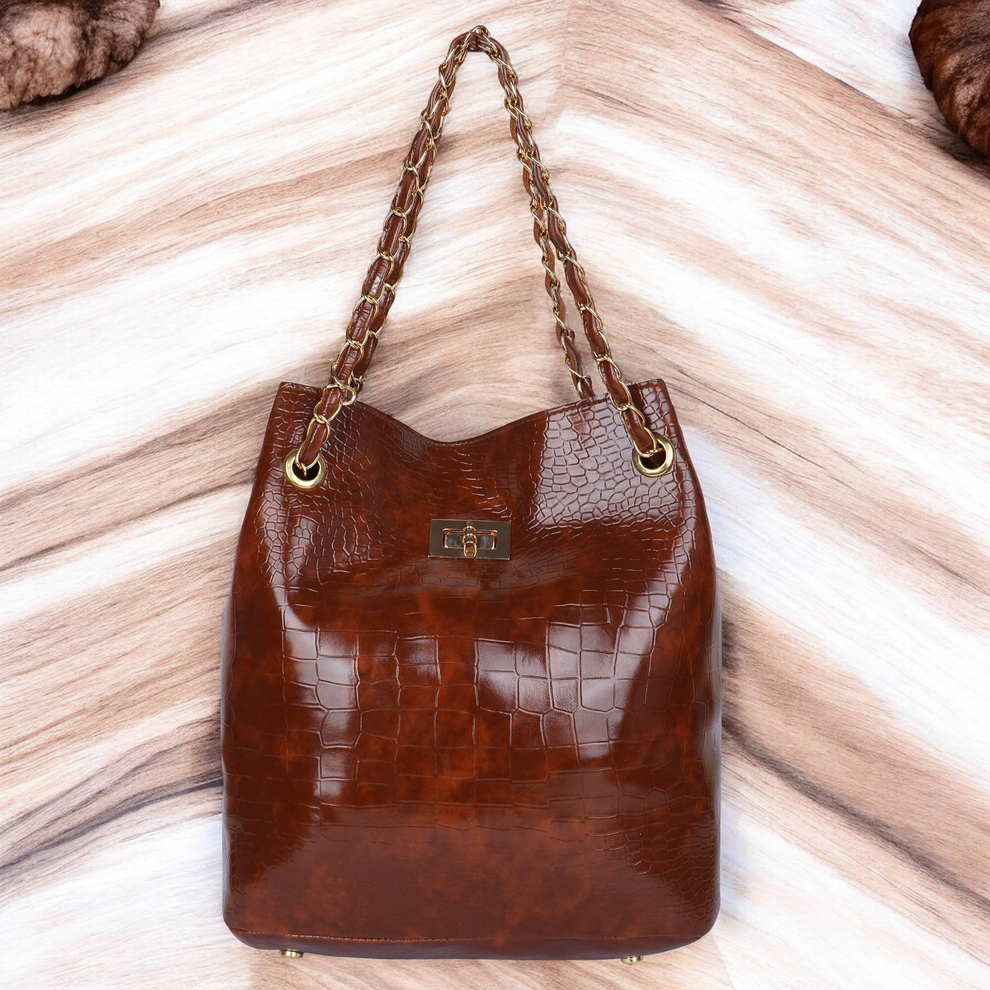     			WOB Handheld Bag Fabric Set of 1 ( Tan )