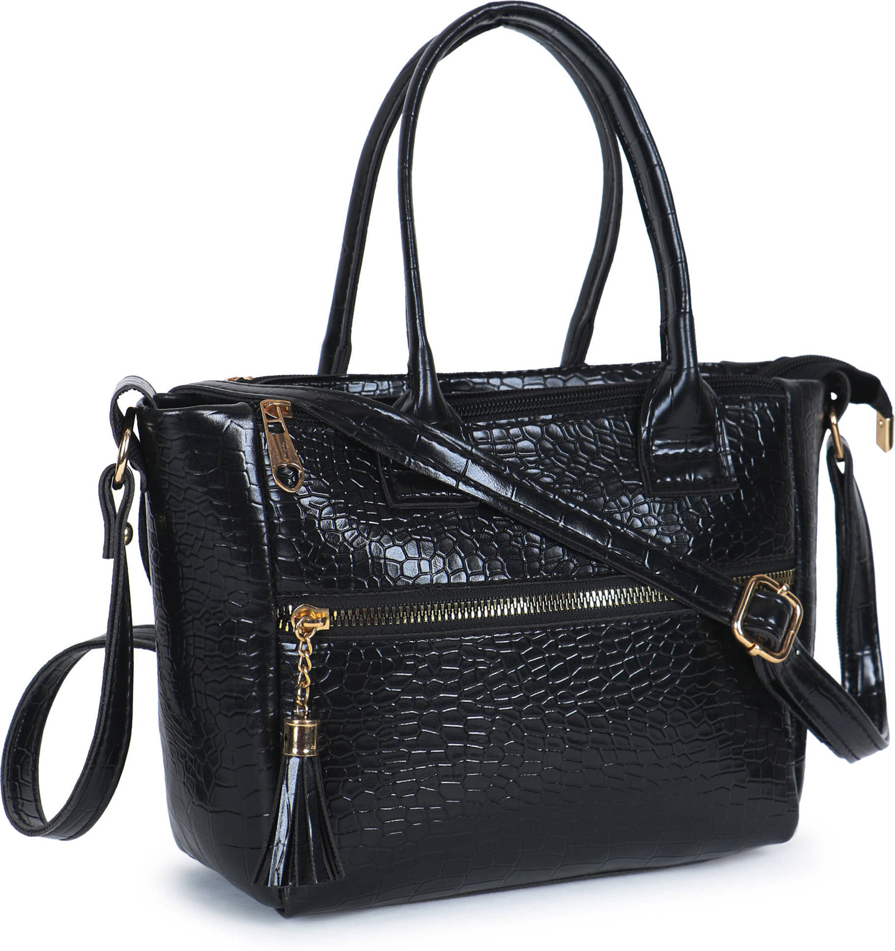     			WOB Handheld Bag Faux Leather Set of 1 ( Black )