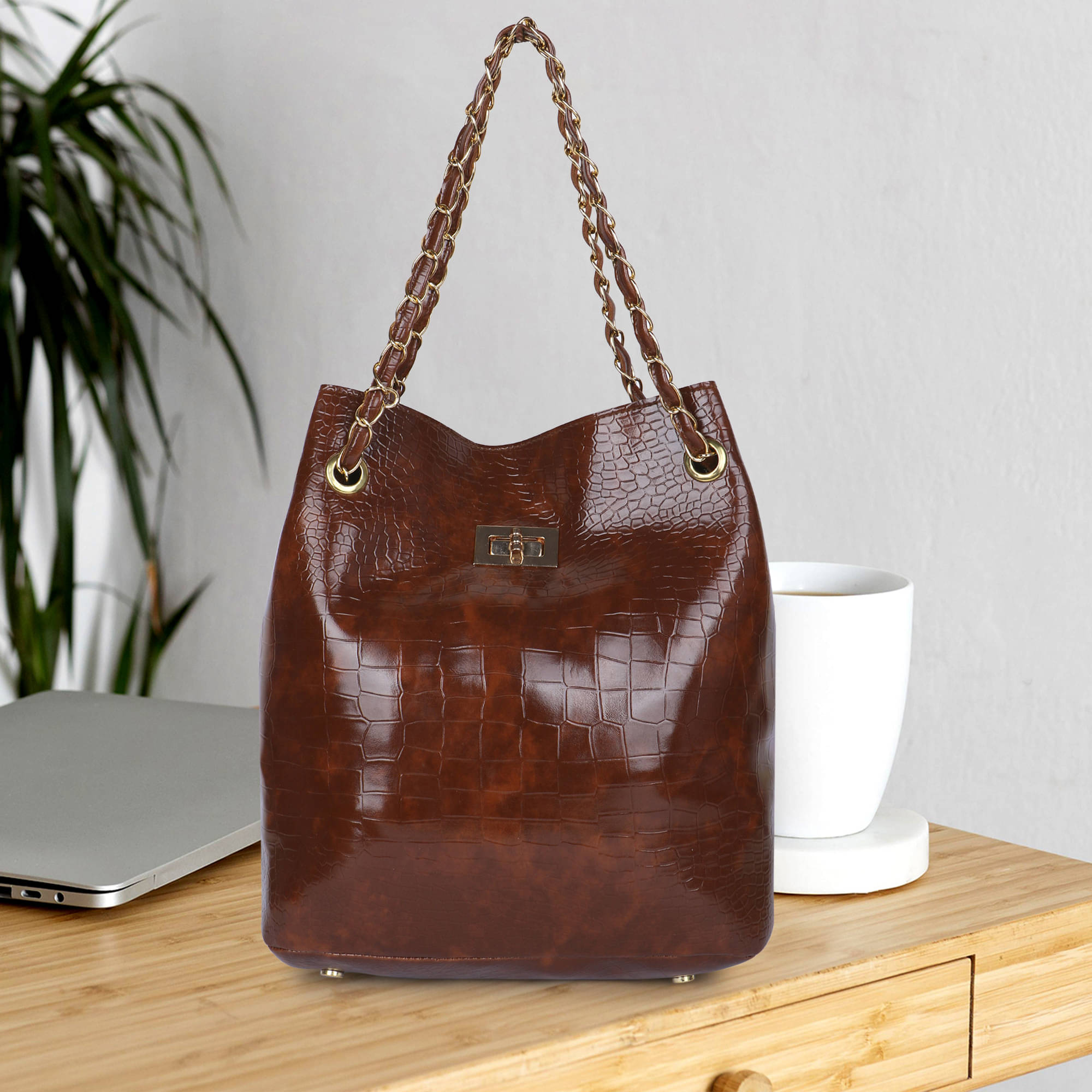     			WOB Handheld Bag Faux Leather Set of 1 ( Tan )