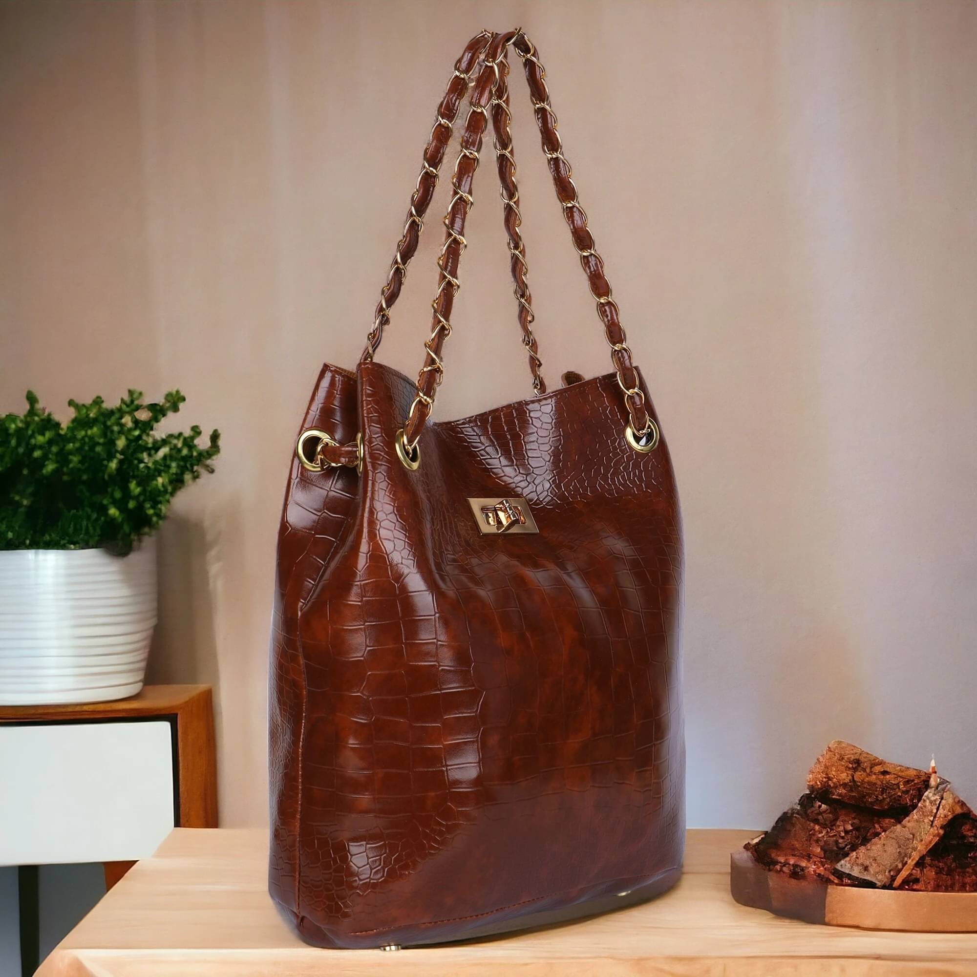     			WOB Shoulder Bag Artificial Leather Set of 1 ( Tan )