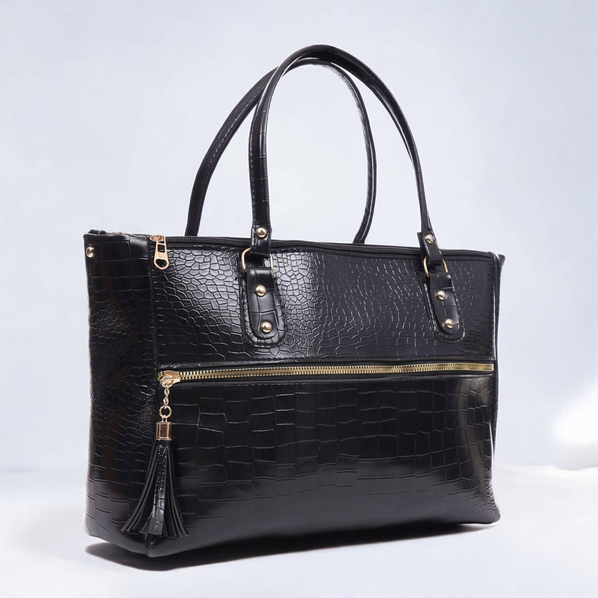     			WOB Tote Bag Faux Leather Set of 1 ( Black )
