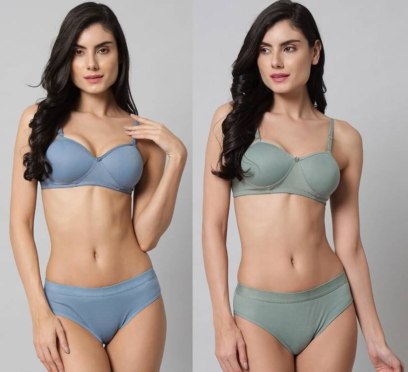 WildProducts Pack of 2 Cotton Blend Bra & Panty Set For Women ( Blue,Green ) WildProducts Pack of 2 Cotton Blend Bra & Panty Set For Women ( Blue,Green )