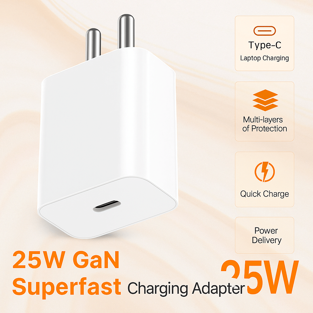 25W Type-C GaN Wall Charger | PD & QC 3.0 Support | Fast Charging Adapter for All Devices 25W Type-C GaN Wall Charger | PD & QC 3.0 Support | Fast Charging Adapter for All Devices