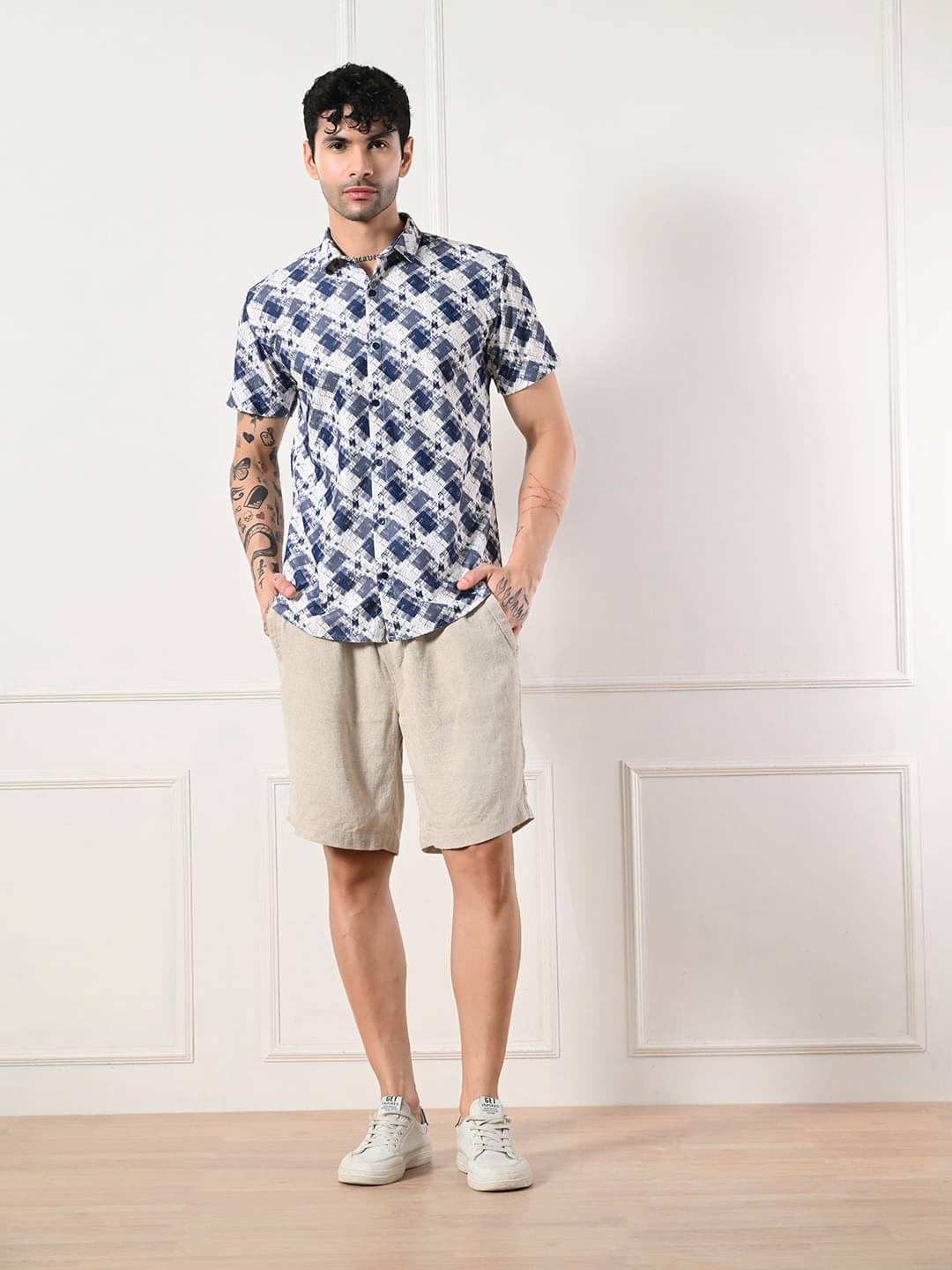 7 GEN Cotton Blend Regular Fit Self Design Half Sleeves Men's Casual Shirt - Blue ( Pack of 1 ) 7 GEN Cotton Blend Regular Fit Self Design Half Sleeves Men's Casual Shirt - Blue ( Pack of 1 )